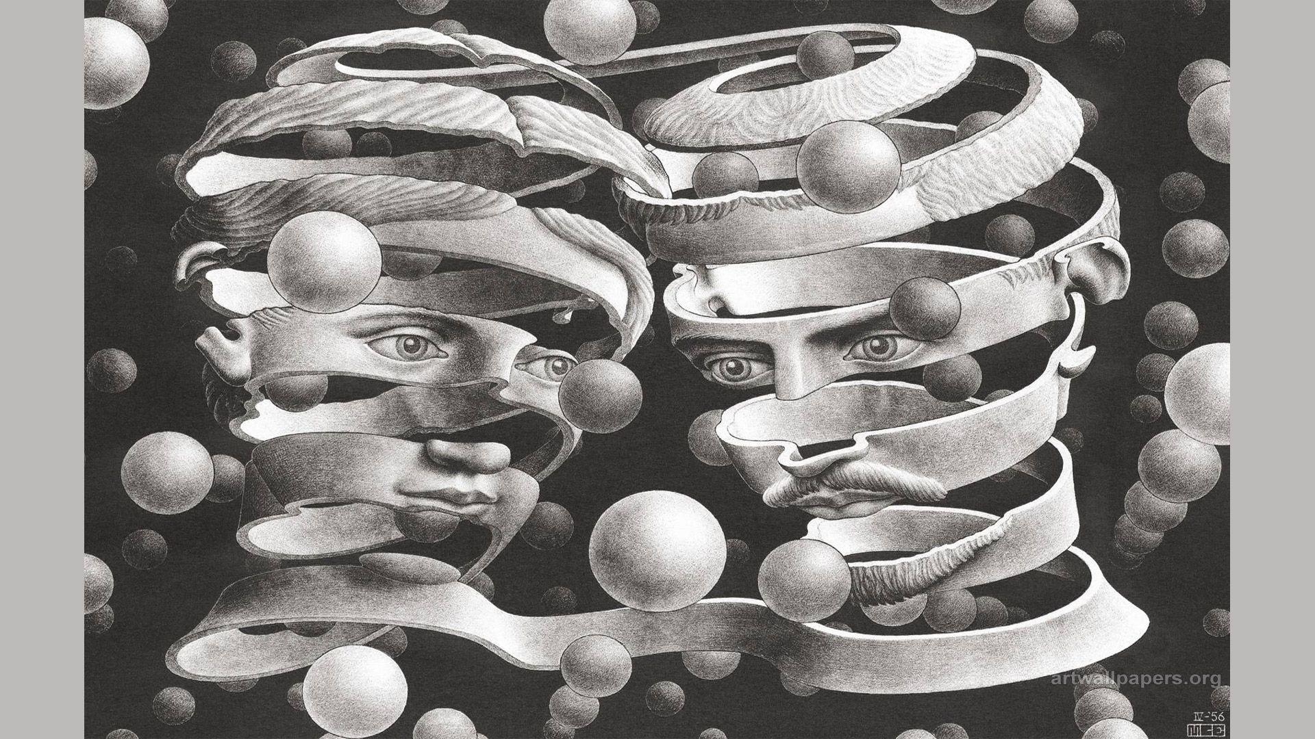 M.C. Escher, Kunst, optische Täuschung, Geometrie, Künstler, 1920x1080 Full HD Desktop