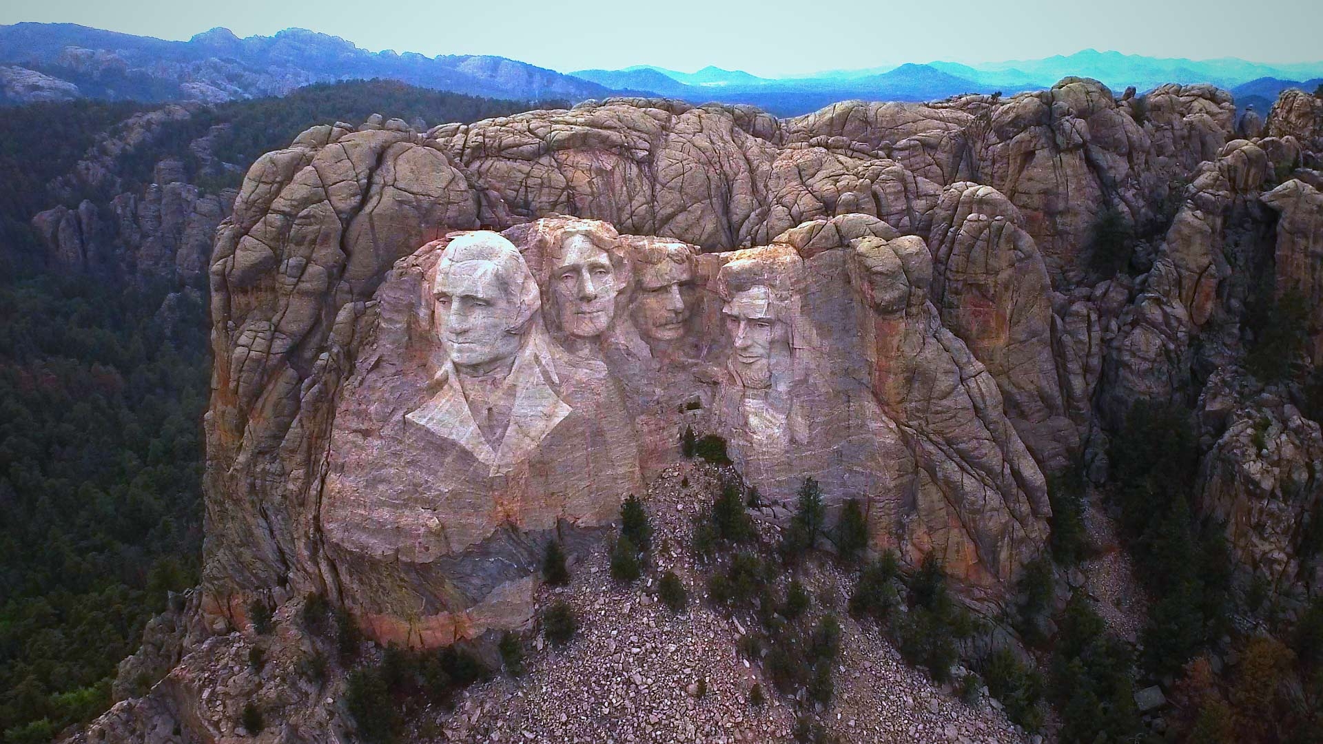 Mount Rushmore, Flyover, Nationaldenkmal, Granit, Gesichter, 1920x1080 Full HD Desktop