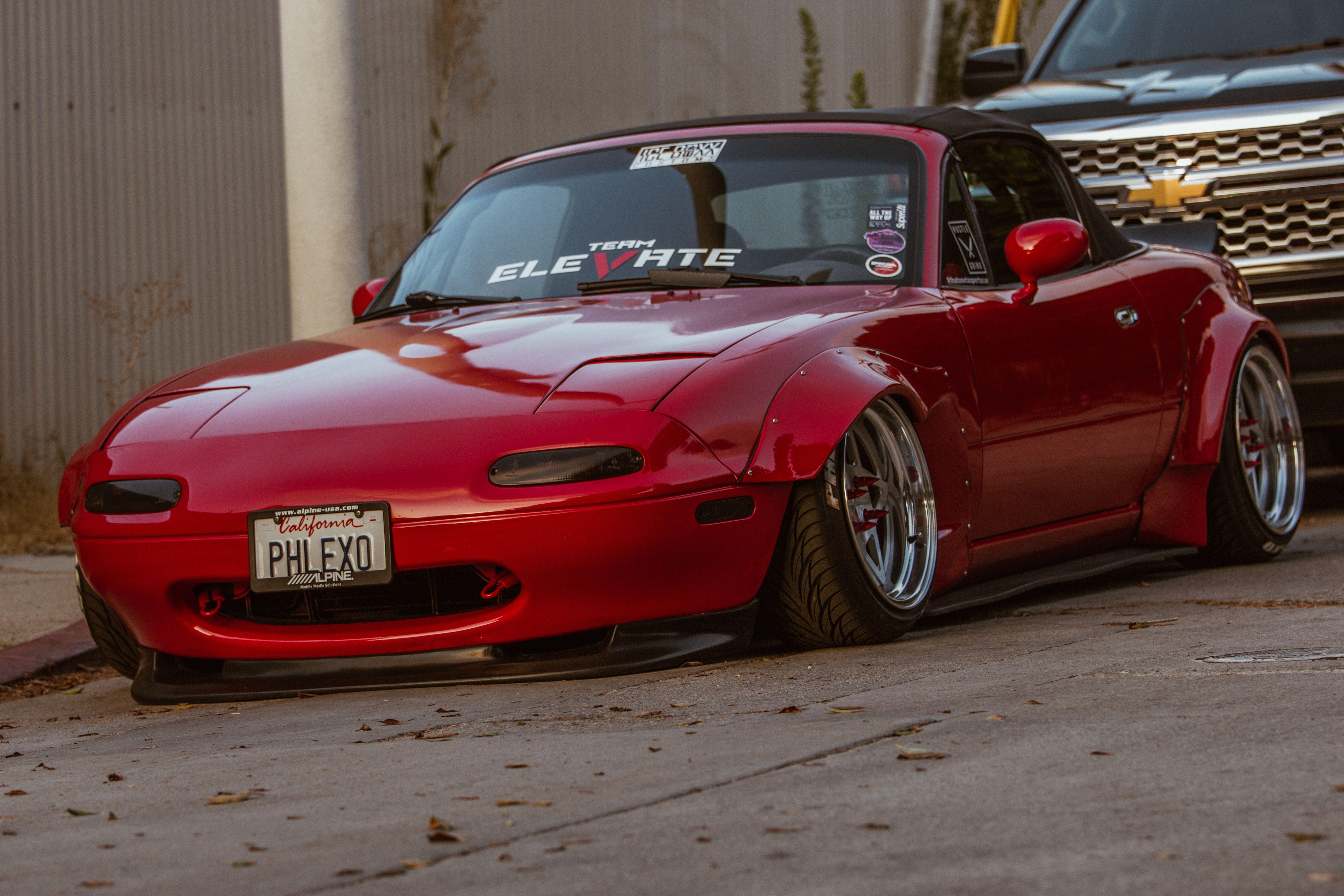 Mazda MX-5, Widebody, Auto, Rote Fahrzeuge, Pop-up-Scheinwerfer, 5190x3460 4K Desktop