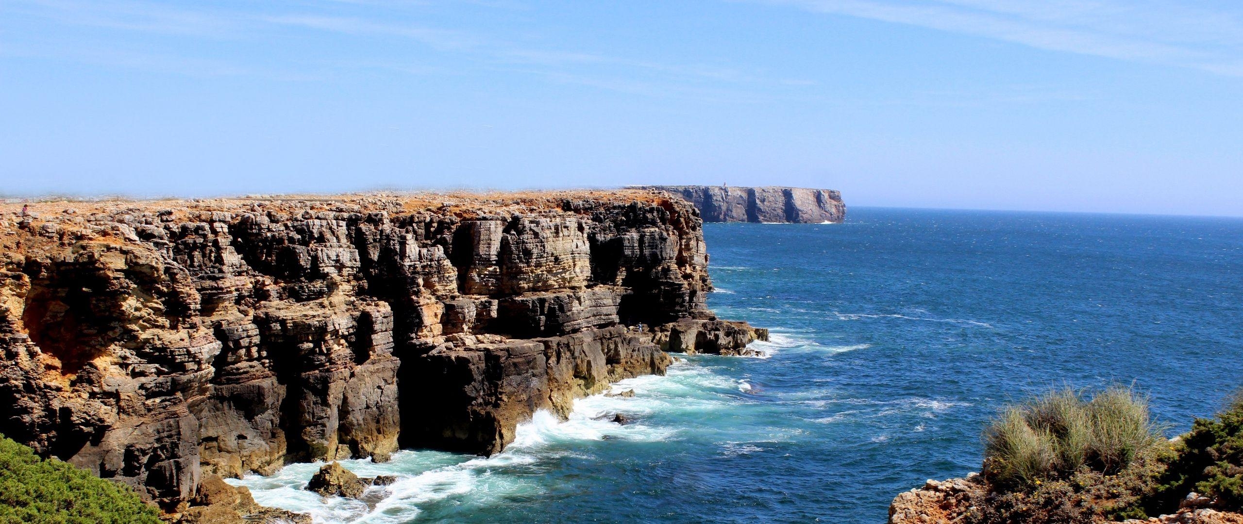 Algarve, Portugal, Ozean, Felsen, Natur, 2560x1080 Dual Screen Desktop