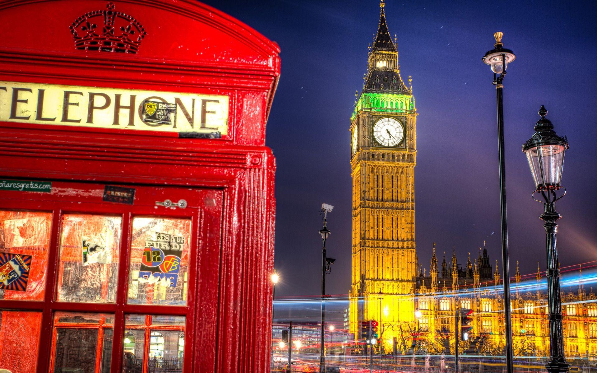 Telefonzelle, Big Ben, London, England, Breitbild, 1920x1200 HD Desktop