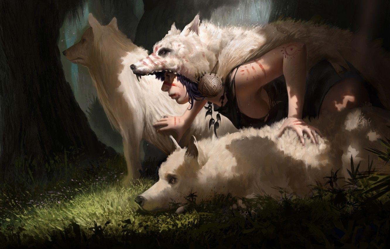 Anime Wolf, Prinzessin Mononoke, Animefoto, Ashitaka, Wald, 1340x850 HD Desktop