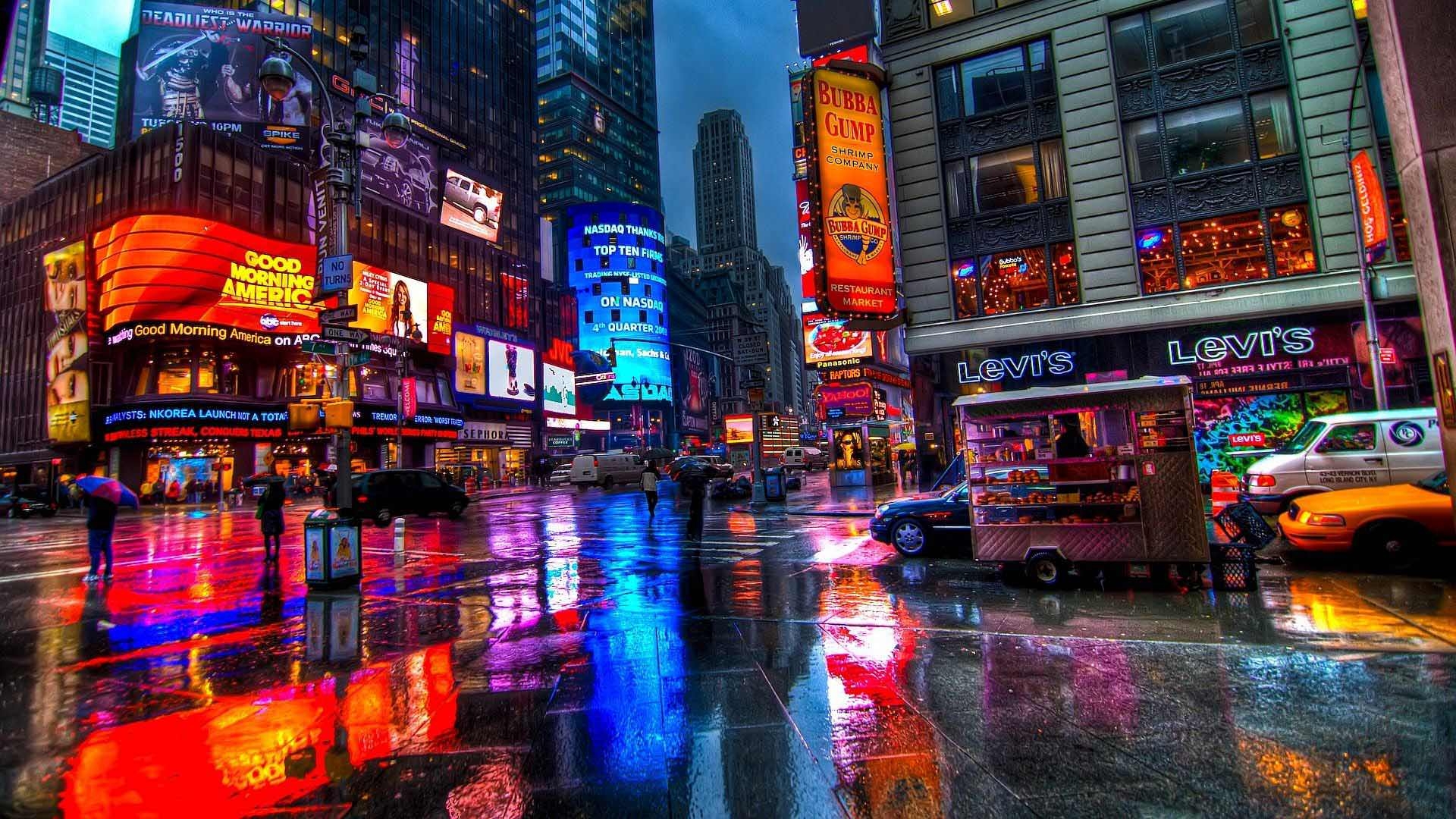 Broadway, Stadt, Regen, PC, Hintergrund, 1920x1080 Full HD Desktop