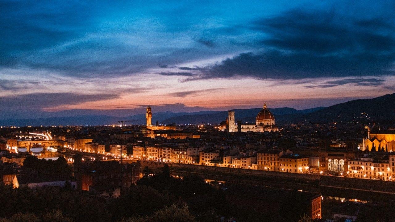 Florenz, Nacht, Stadt, Italien, Lichter, 1280x720 HD Desktop