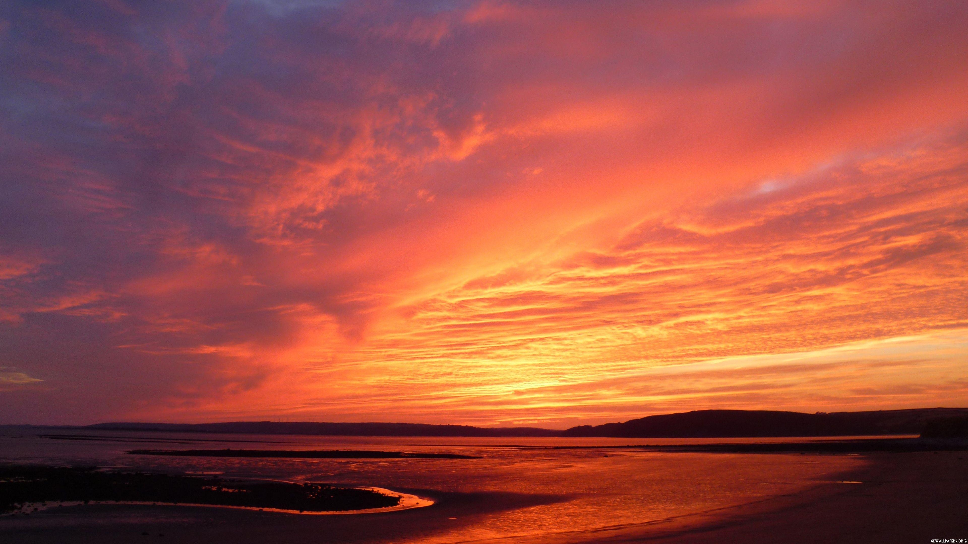 Sonnenuntergang, 4K, Rot, Landschaft, Abendrot, 3840x2160 4K Desktop