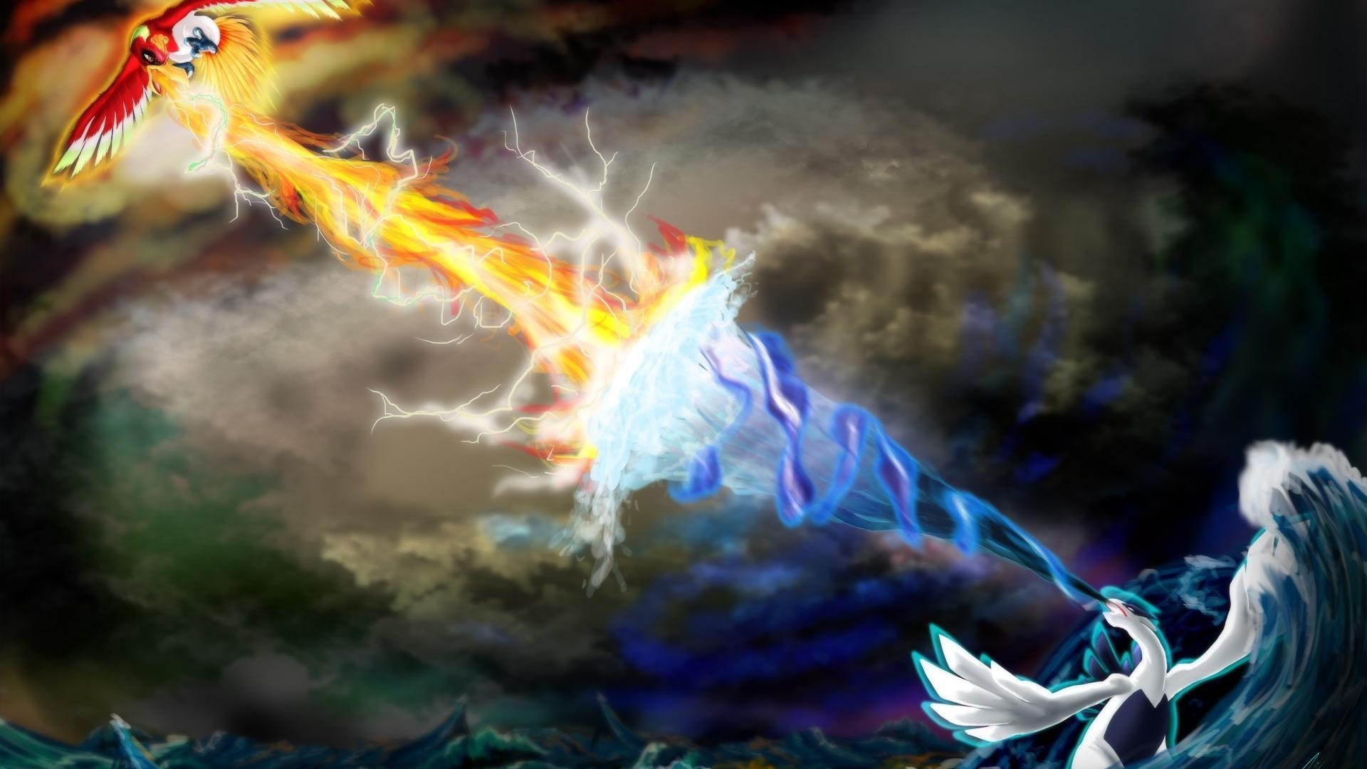 Vögel, Feuer, Sturm, Wind, Lugia, 1920x1080 Full HD Desktop