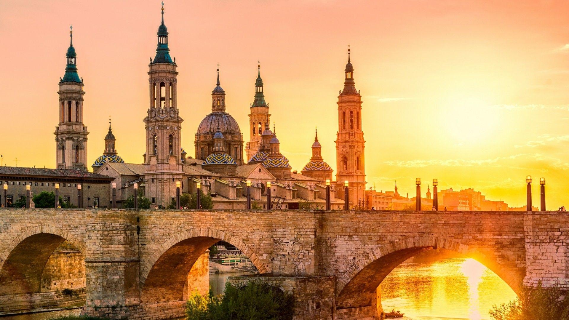 Spanien, Kathedrale, Basilika, Nuestra Señora, Sonnenuntergang, 1920x1080 Full HD Desktop