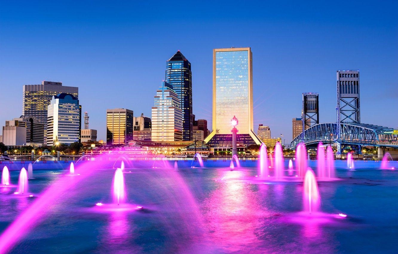 Jacksonville, Fluss, Architektur, Abend, Schön, 1340x850 HD Desktop