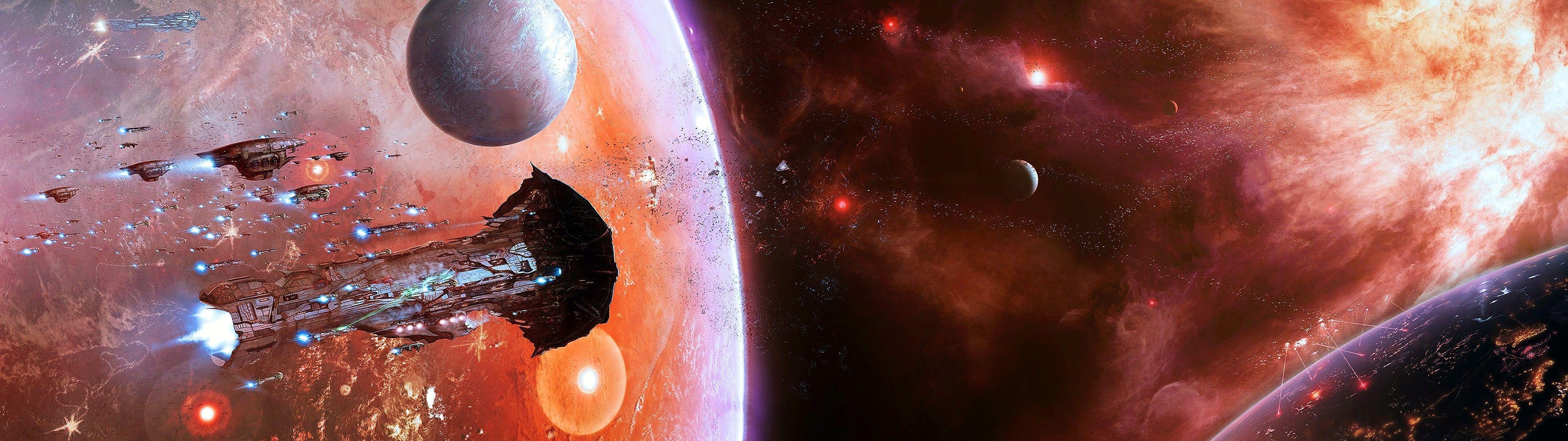 Eve Online, Raumschiff, Amarr, Sci-Fi, 3840x1080 Dual Screen Desktop