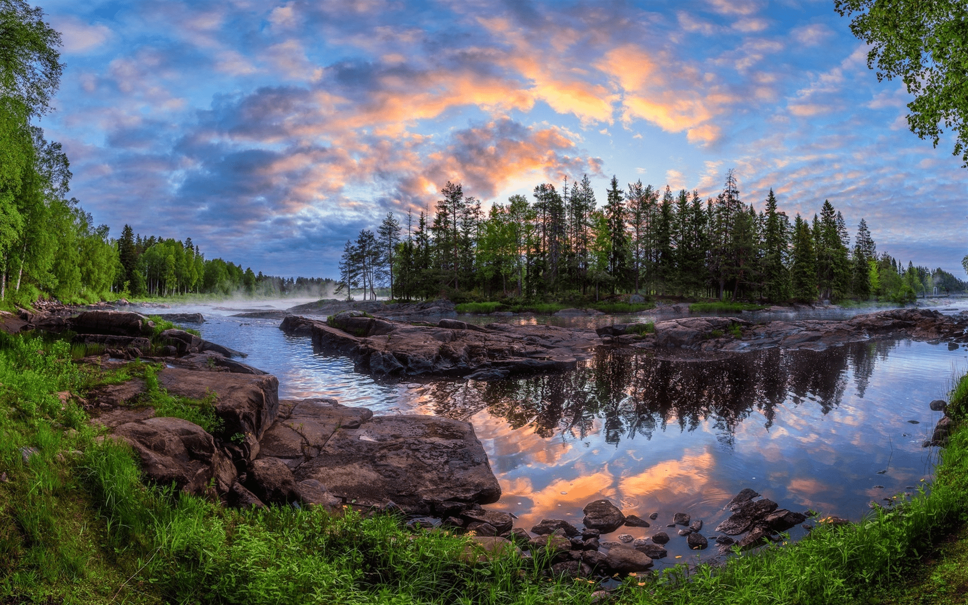 Finnland, Morgen, Dämmerung, Fluss, Kymijoki, 1920x1200 HD Desktop