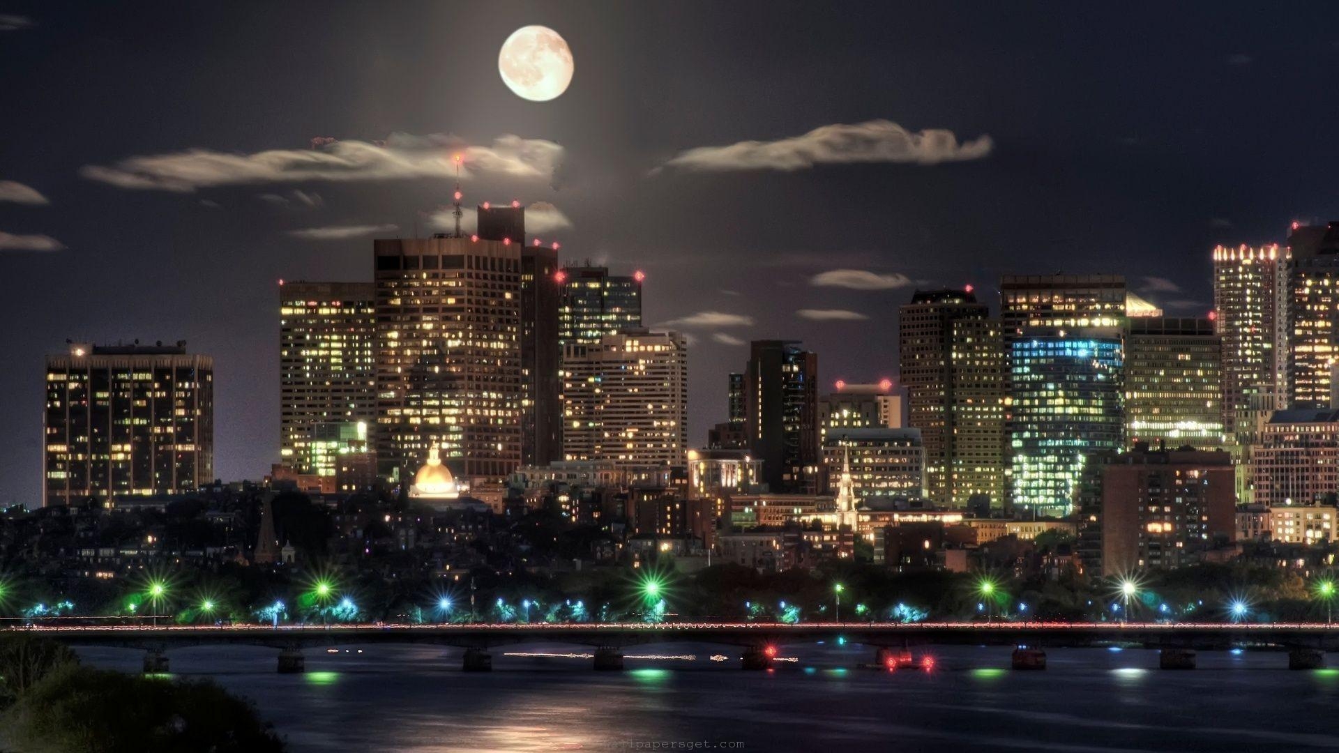 Natur, Nacht, Mond, Boston, USA, 1920x1080 Full HD Desktop