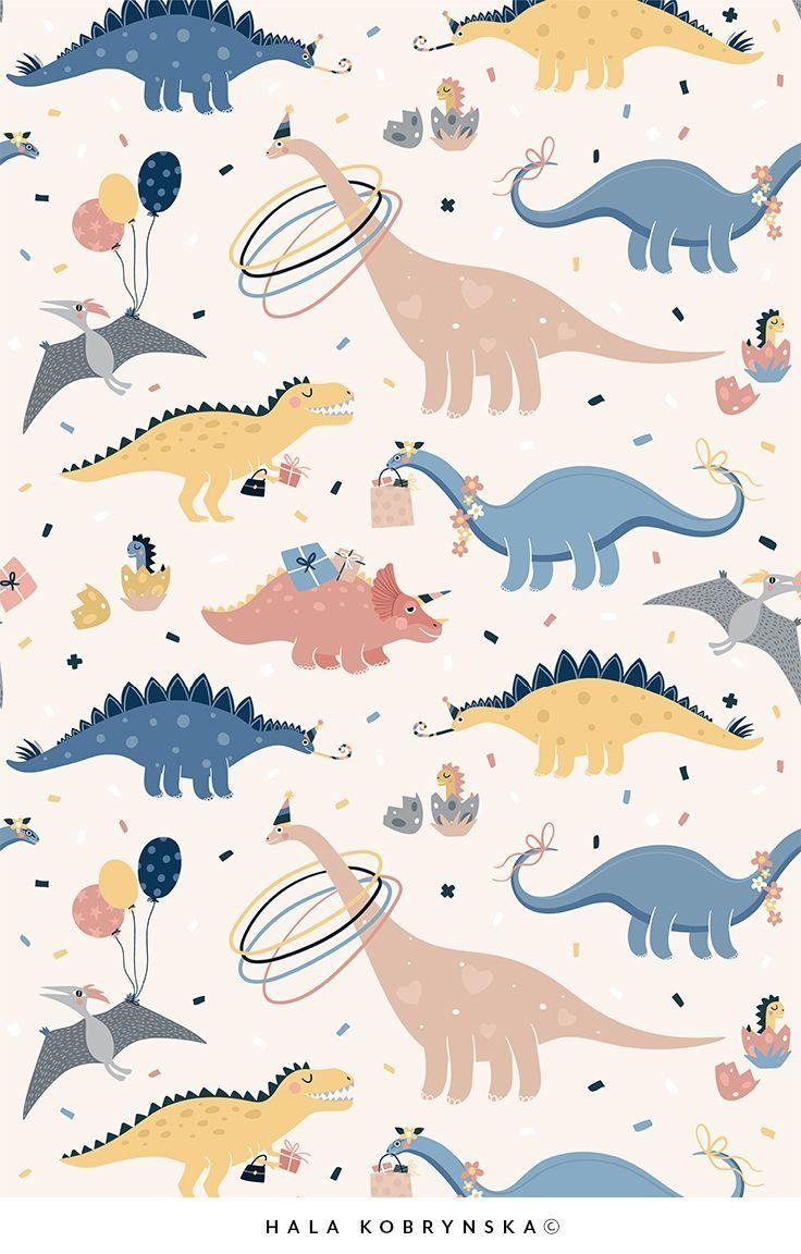 Dino-Geburtstag, Muster für Kinder, Dinosaurier-Illustration, niedlich, Hintergrund, 740x1160 HD Handy