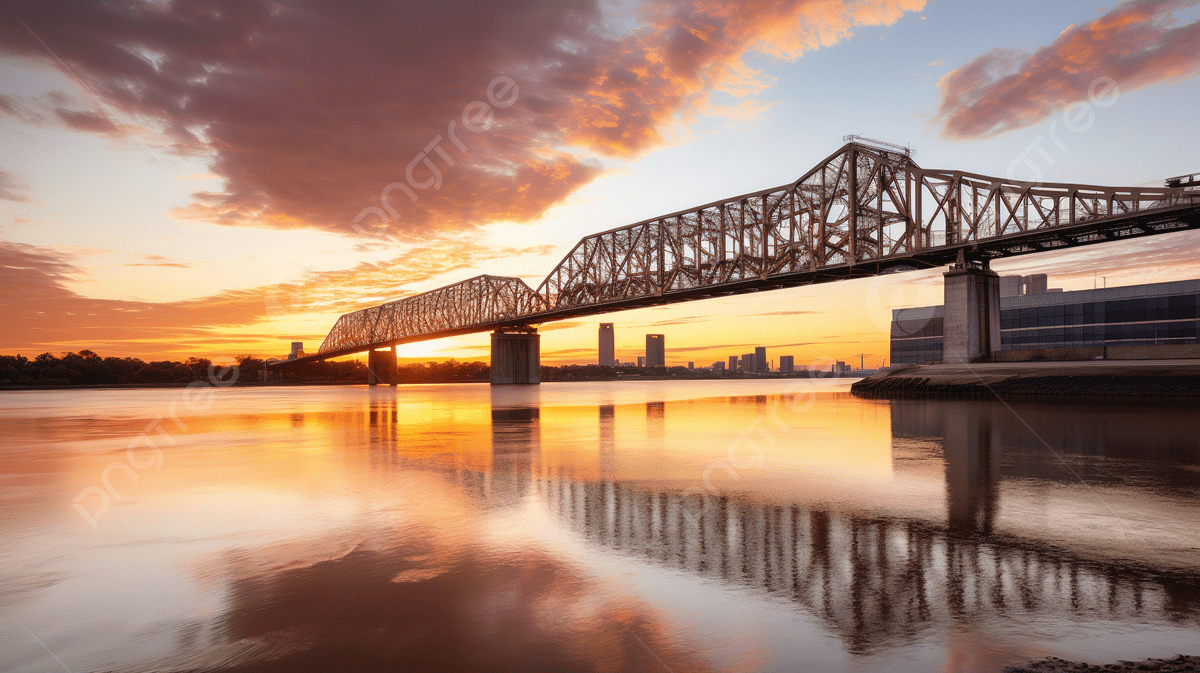 Baton Rouge, Brücke, Sonnenuntergang, Wasser, Stadt, 1200x680 HD Desktop