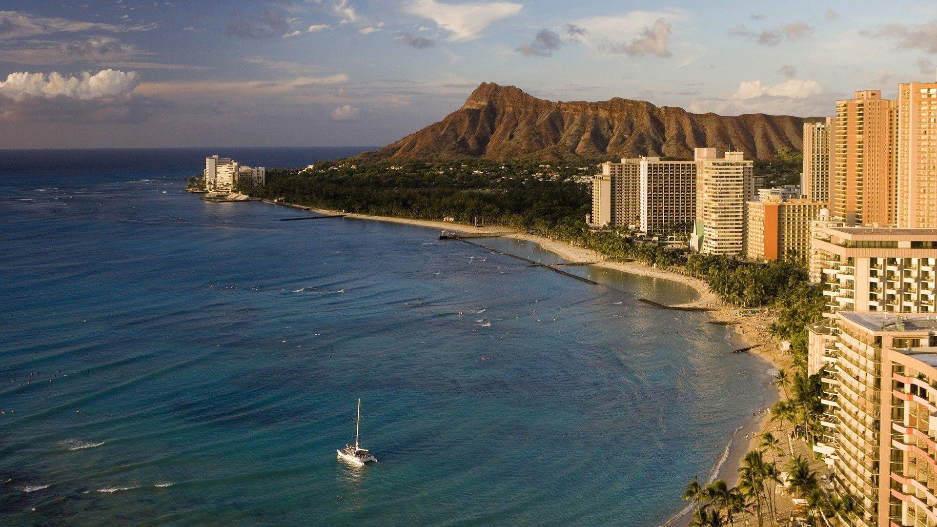 Waikiki Strand, Honolulu, Oahu, HD, Hawaii, 1920x1080 Full HD Desktop