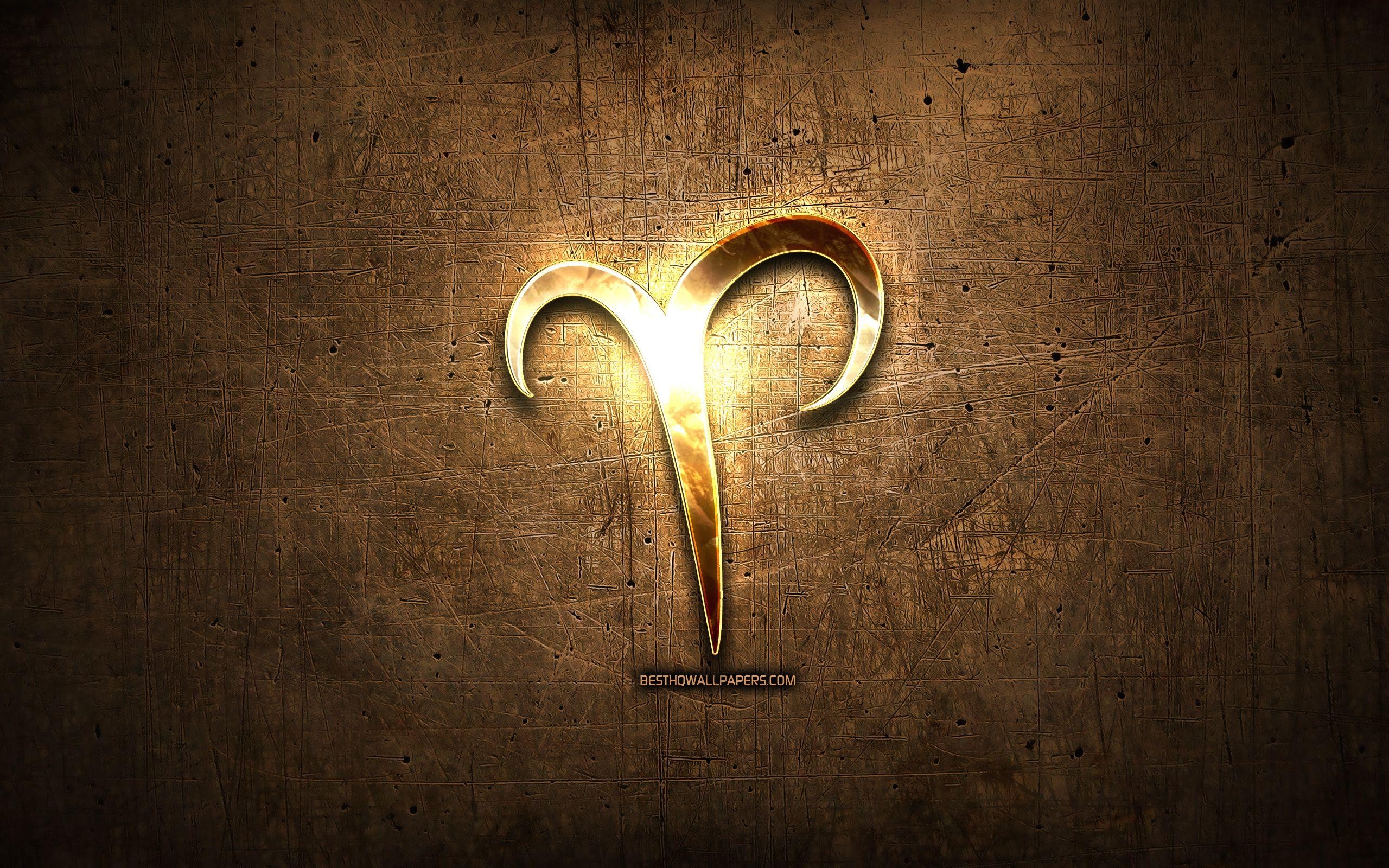 Widder, Goldenes Symbol, Metall Hintergrund, Astrologie, Kunst, 2560x1600 HD Desktop