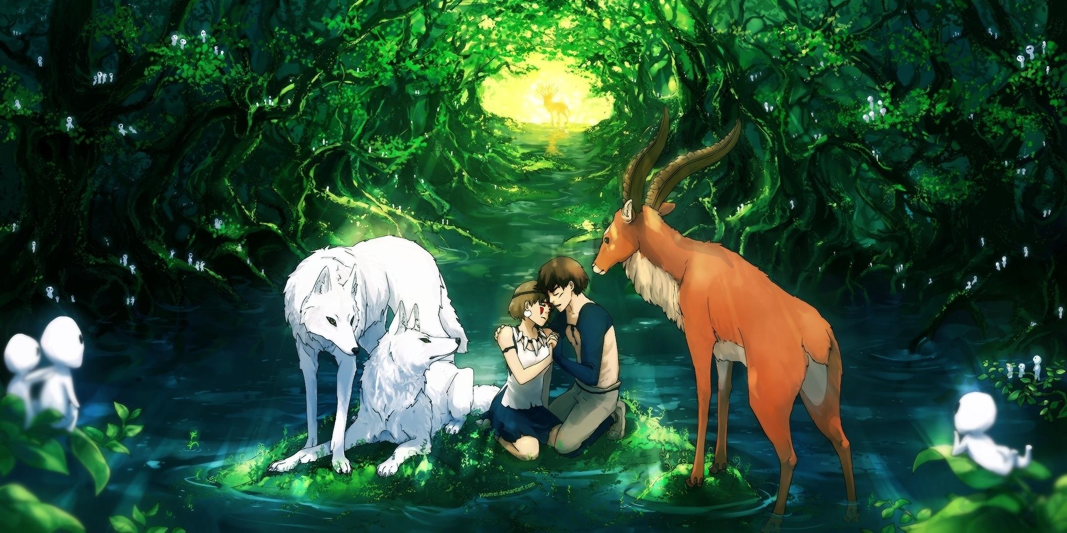 Prinzessin Mononoke, Anime, HD, Bild, Hintergrund, 2160x1080 Dual Screen Desktop