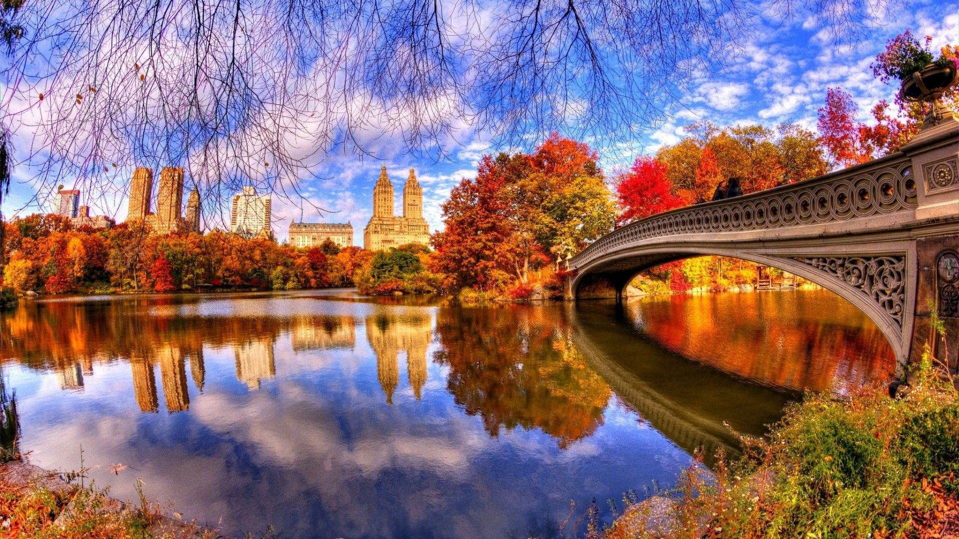 Herbst, Spiegelung, Central Park, Studio, Natur, 1920x1080 Full HD Desktop