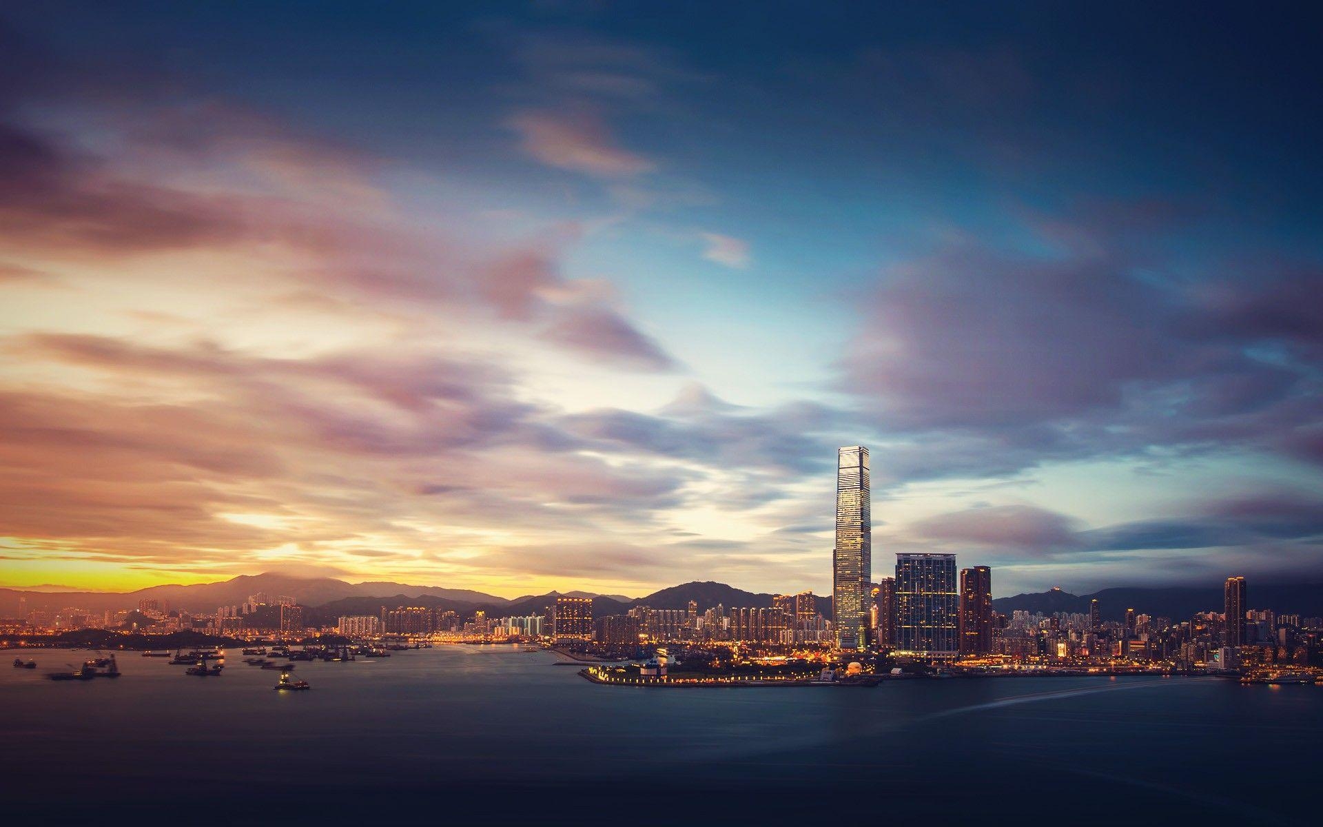 Hongkong Sonnenuntergang, Reisen, Täglich, Hintergrund, Panorama, 1920x1200 HD Desktop