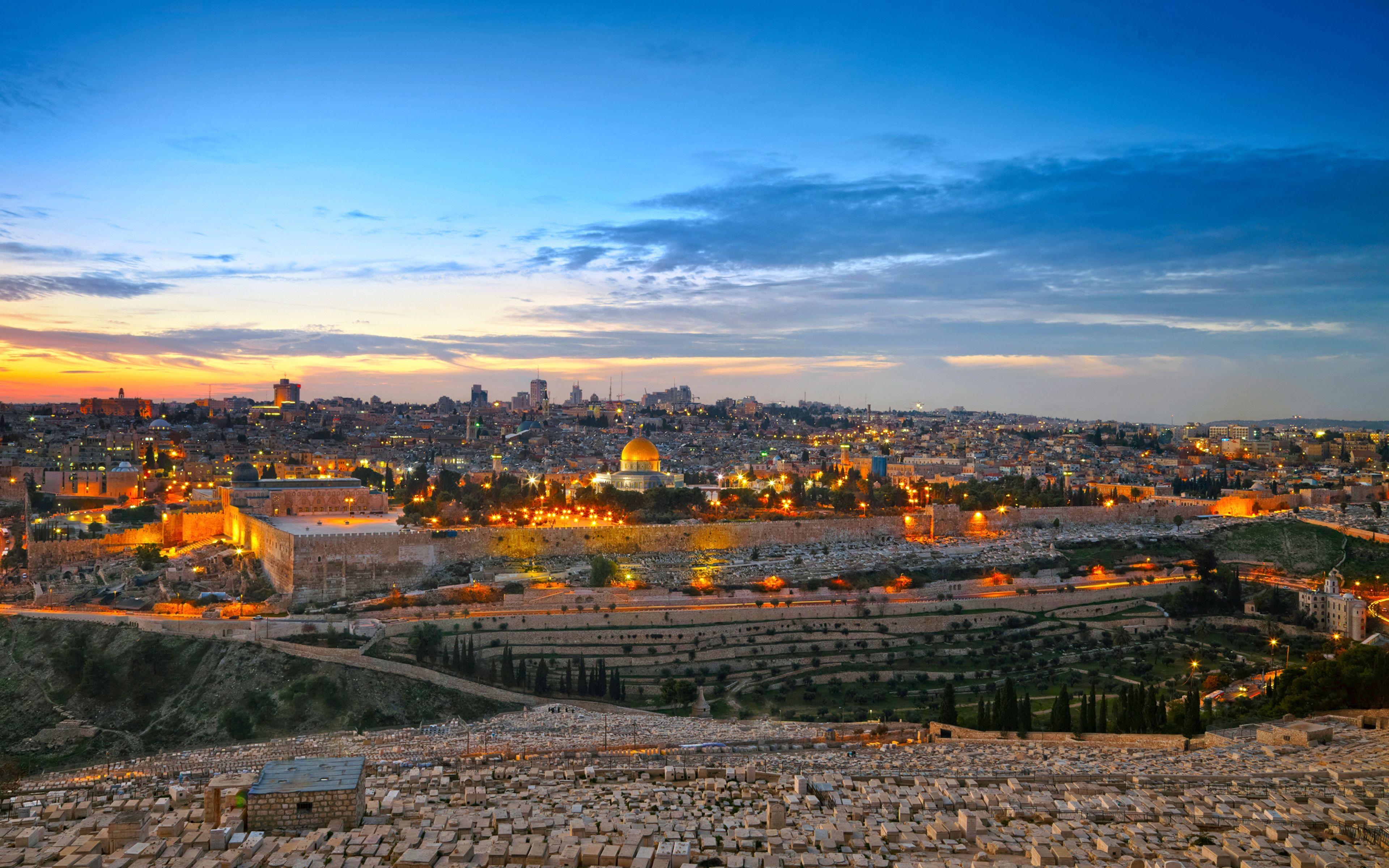 Jerusalem, Nacht, Himmel, Israel, Städte, 3840x2400 4K Desktop