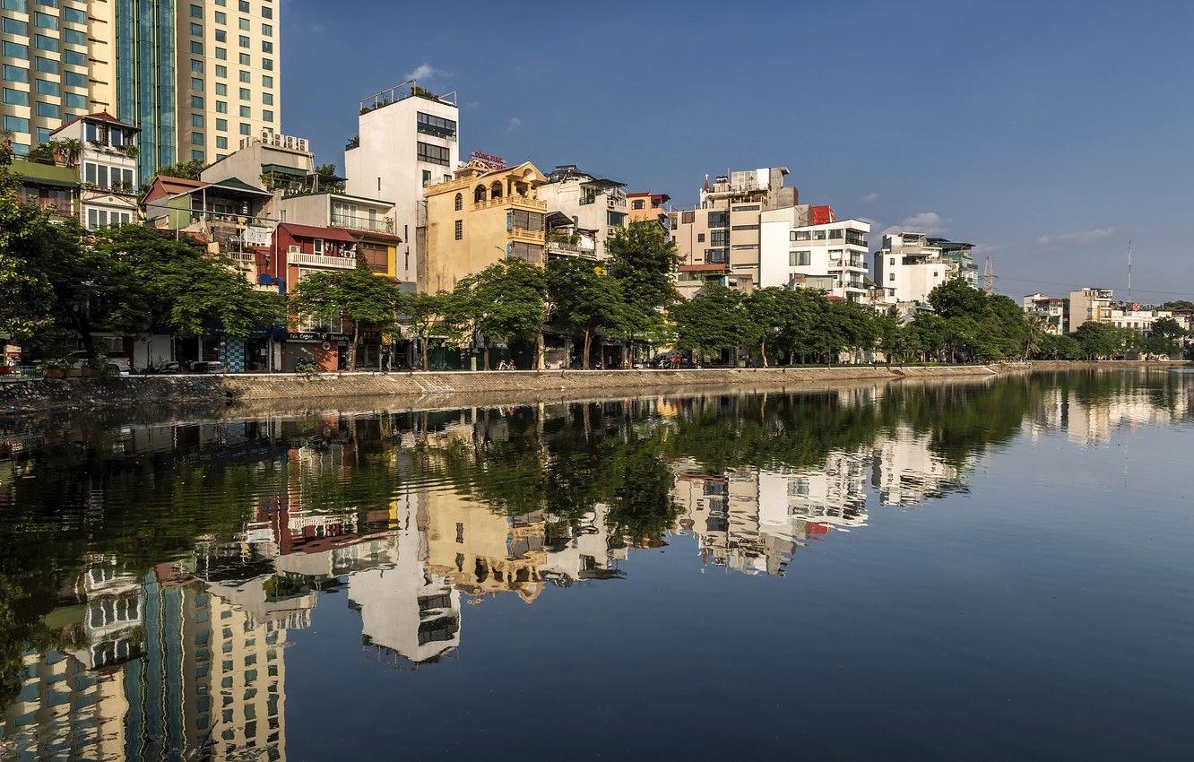 Hanoi, Vietnam, Fluss, Spiegelung, Reiseziel, 1340x850 HD Desktop