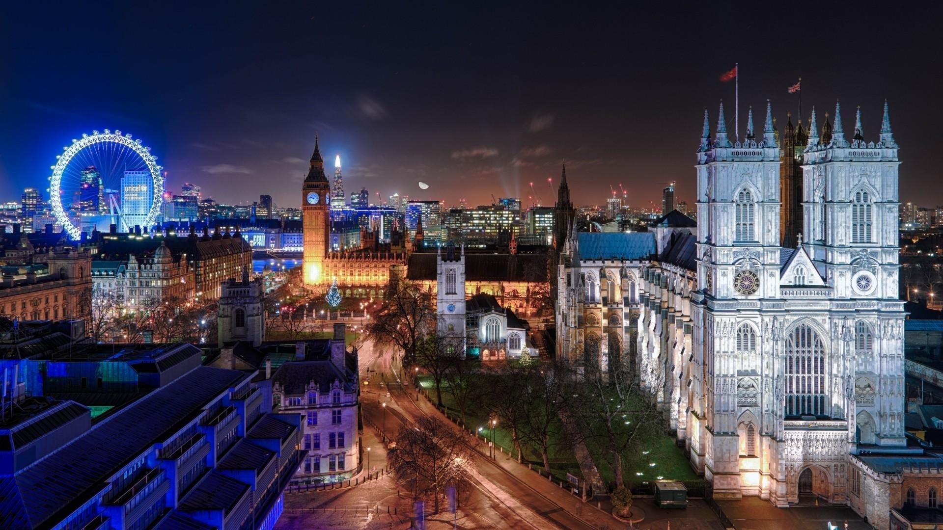 London, Westminster Abbey, Nachtaufnahmen, Architektur, 1920x1080 Full HD Desktop