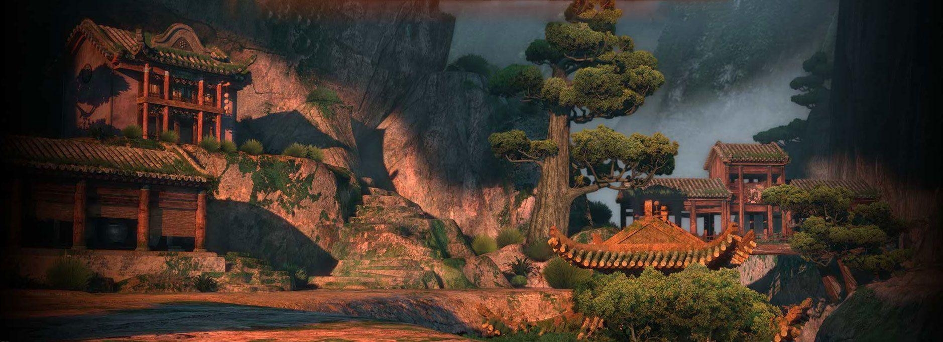 Kung Fu Panda 2, Tempel, Hintergrund, Film, Animation, 1880x690 Dual Screen Desktop