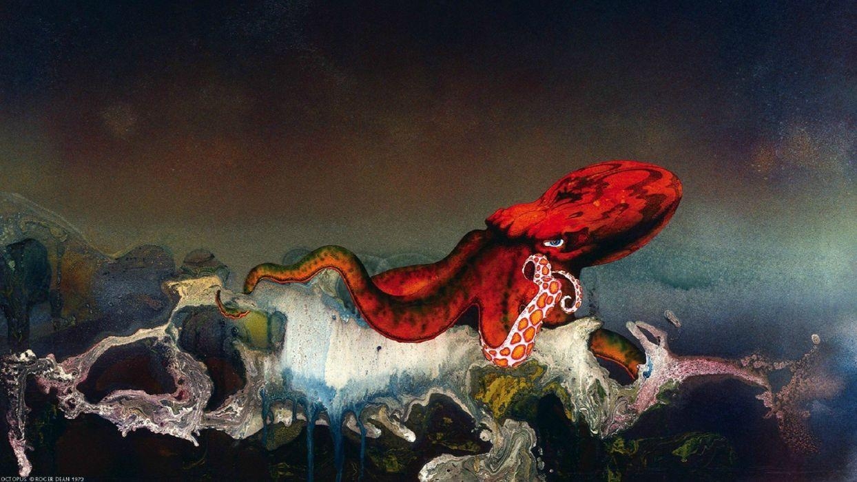 Digitale Kunst, Oktopus, Roger Dean, Schiff, Meereslandschaft, 1250x700 HD Desktop