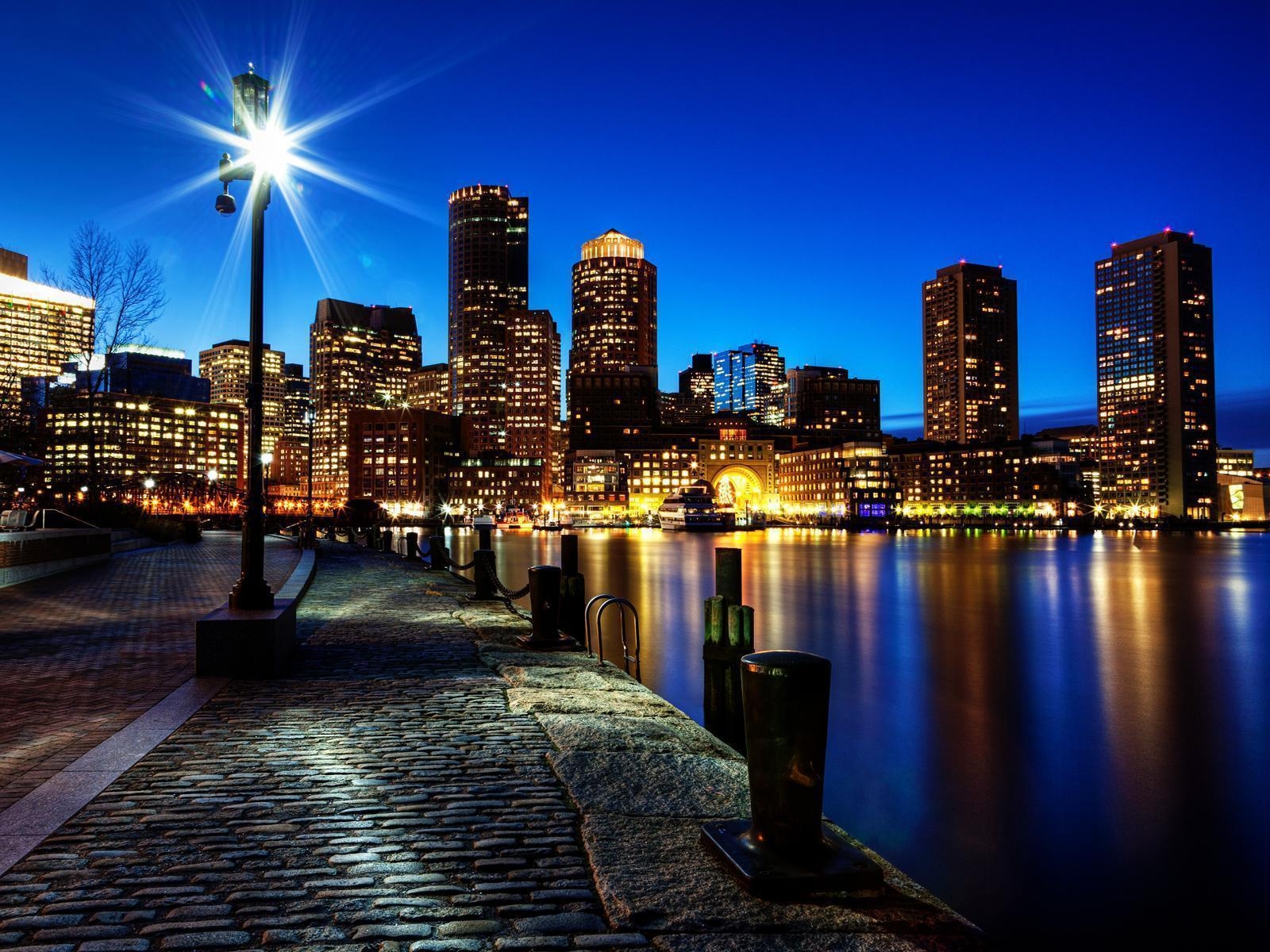 Boston, Skyline, Hochhäuser, Panorama, Nachtansicht, 1600x1200 HD Desktop