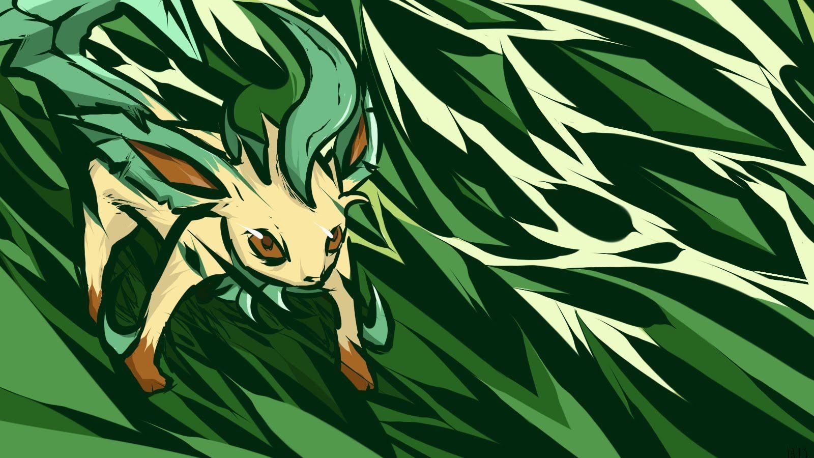 Leafeon, grünes Monster, Anime, Kunst, Charakter, 1600x900 HD Desktop