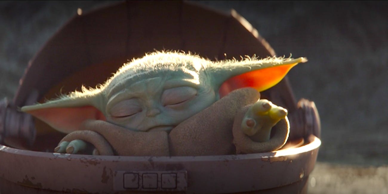 Schönes Baby Yoda, Hintergrund, Grogu, Star Wars, Kunst, 1300x650 Dual Screen Desktop