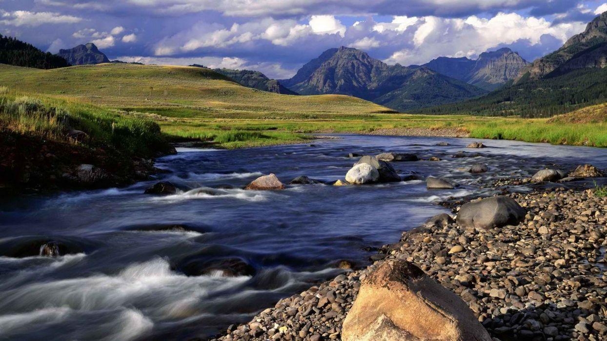 Yellowstone, Wyoming, Täler, Abendlicht, Natur, 1250x700 HD Desktop