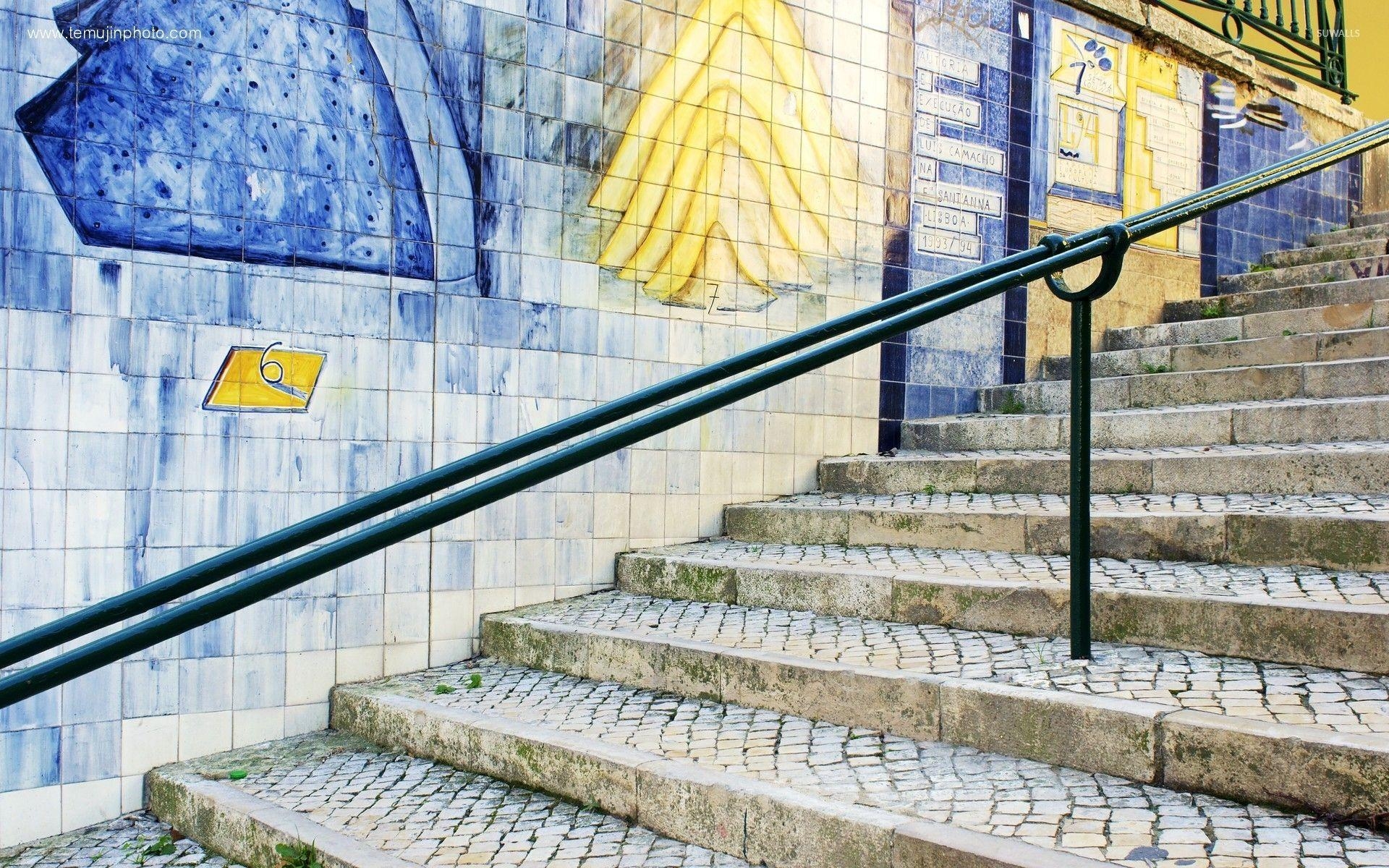 Bunte Treppen, Lissabon, Portugal, Hintergrund, Fotografie, 1920x1200 HD Desktop