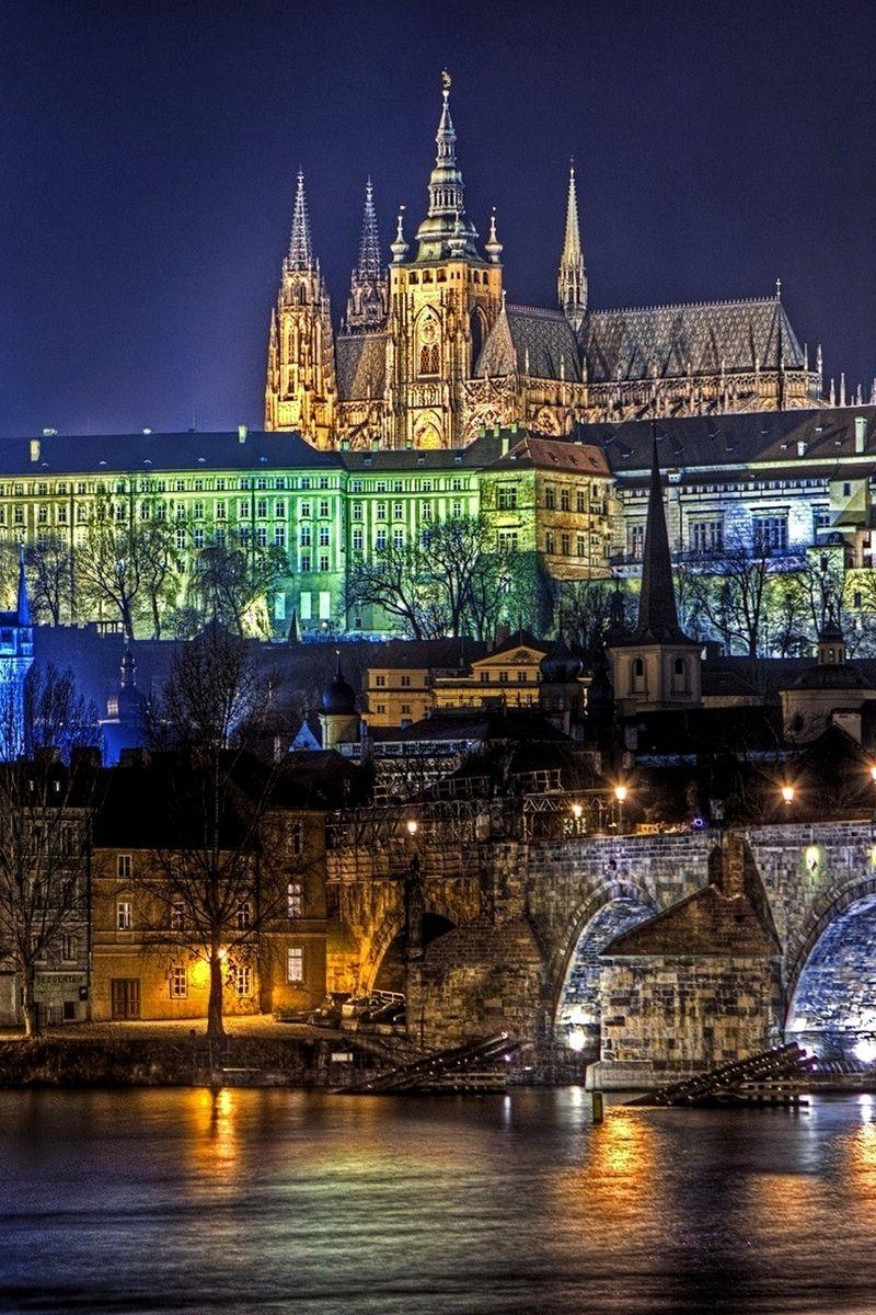 Karlsbrücke, Nachtlichter, Prag, Tschechien, Foto, 800x1200 HD Handy