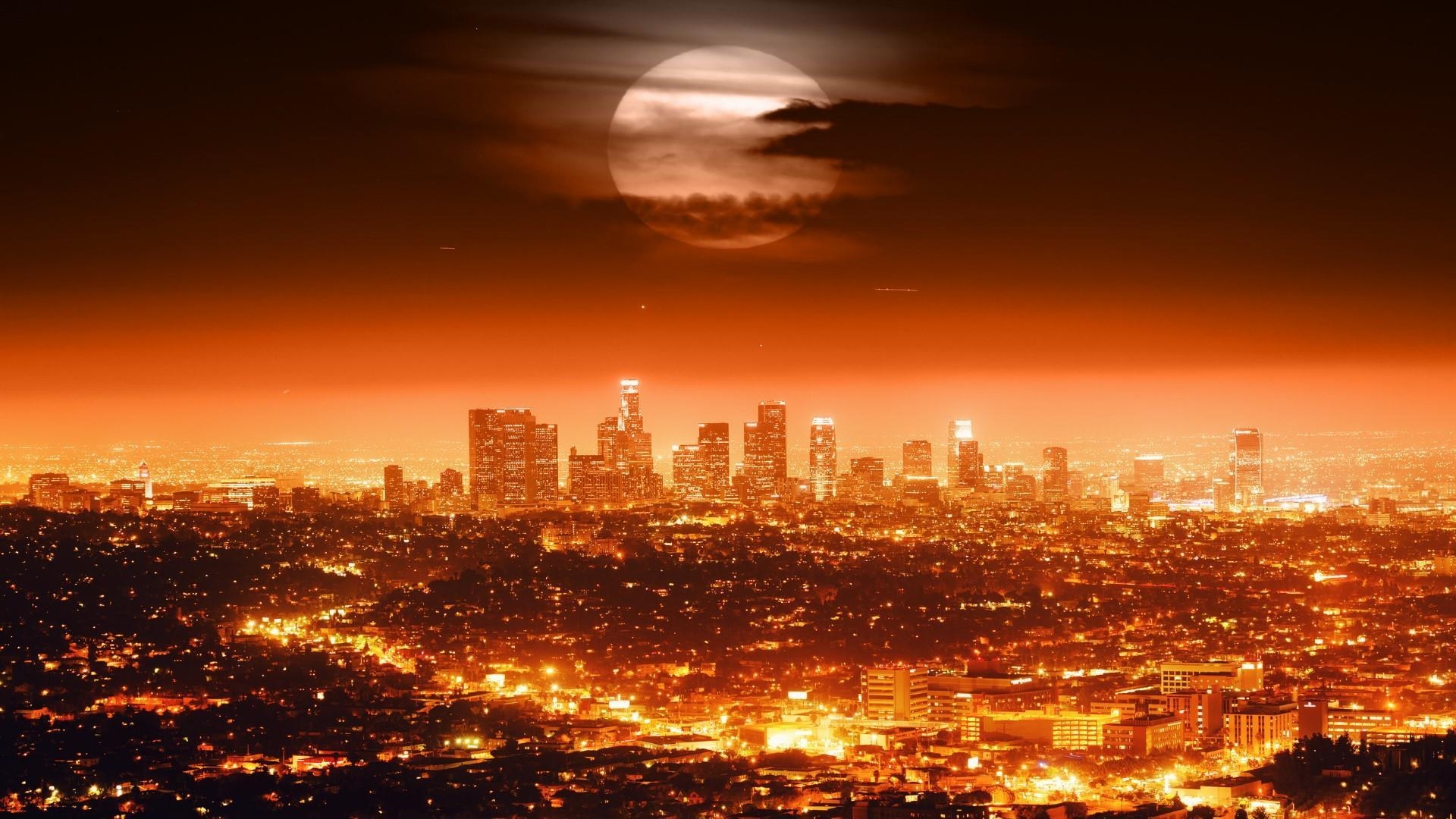 Vollmond, Nachthimmel, Los Angeles, Über, Hintergrund, 1920x1080 Full HD Desktop