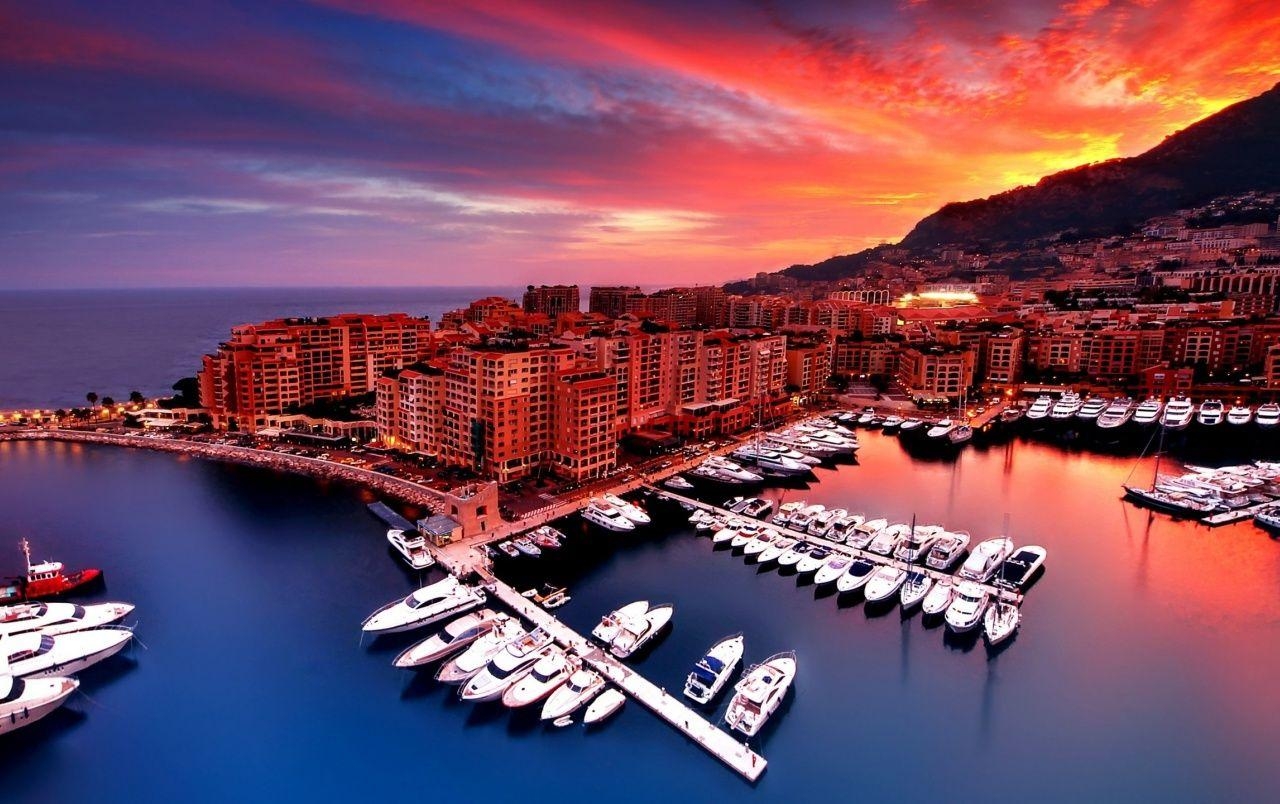 Monaco, Sonnenaufgang, Reisen, Hintergrundbild, Meer, 1280x810 HD Desktop