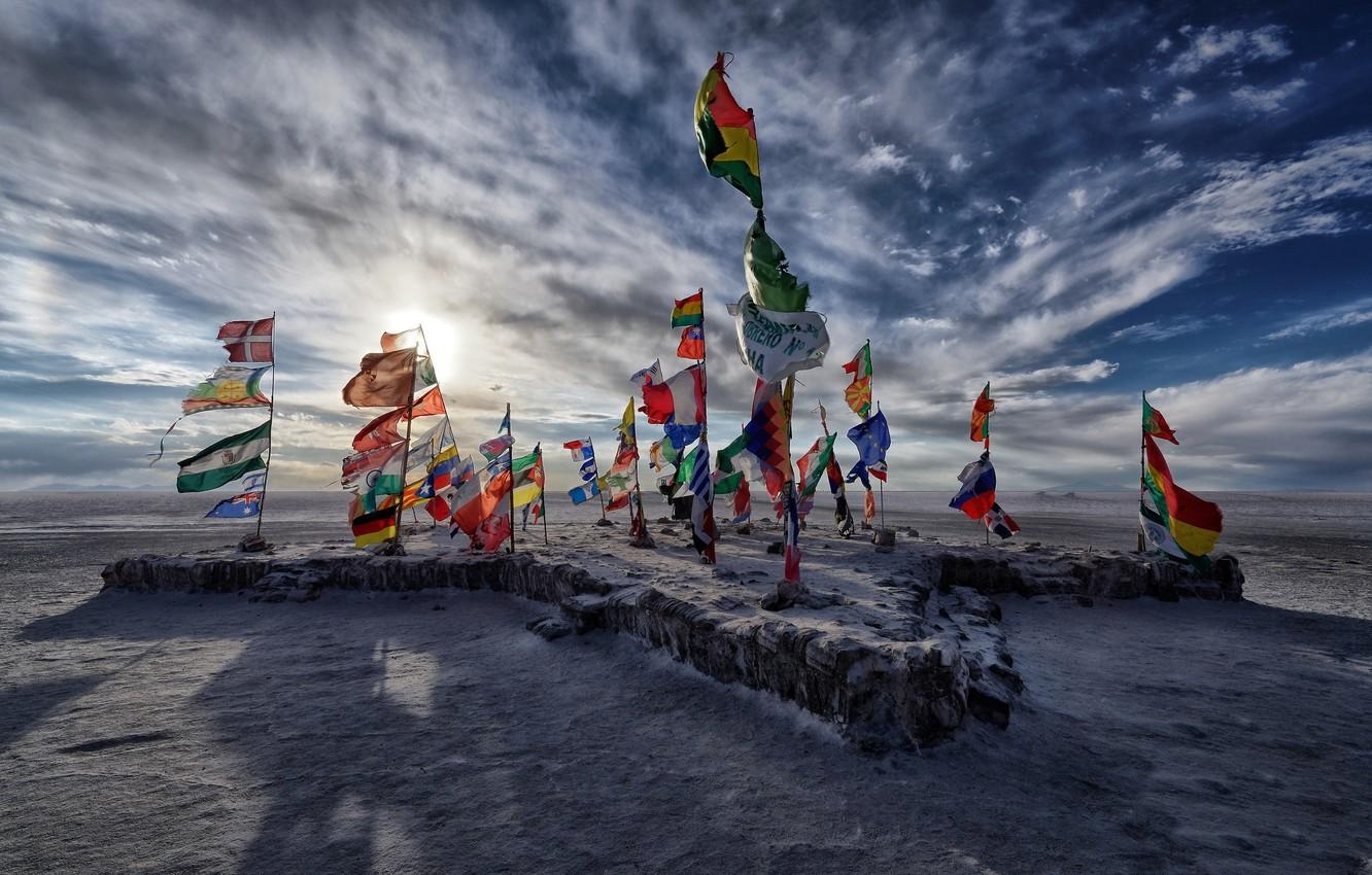 Salar de Uyuni, Salzfahnen, Bolivien, Landschaft, Reisen, 1340x850 HD Desktop