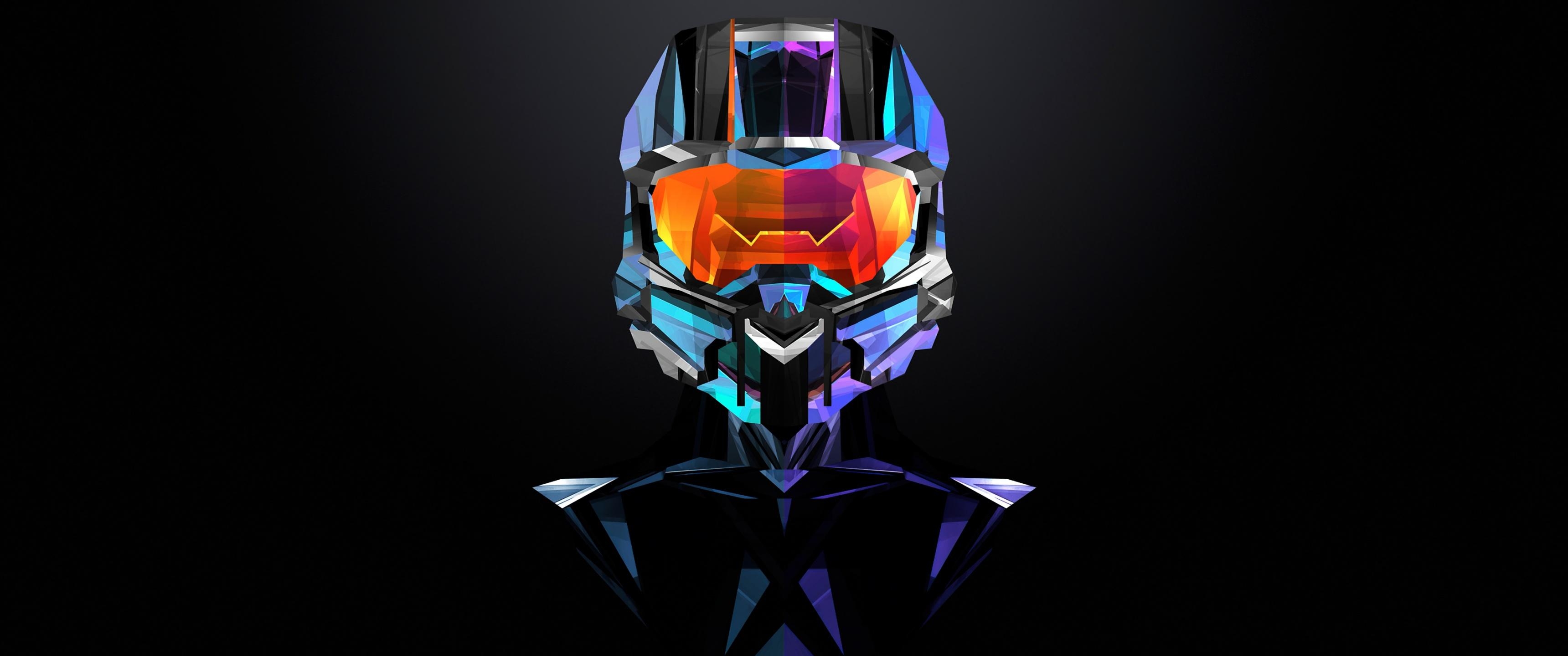 Master Chief, 4K, Dunkler Hintergrund, Minimal Art, Halo, 3440x1440 Dual Screen Desktop