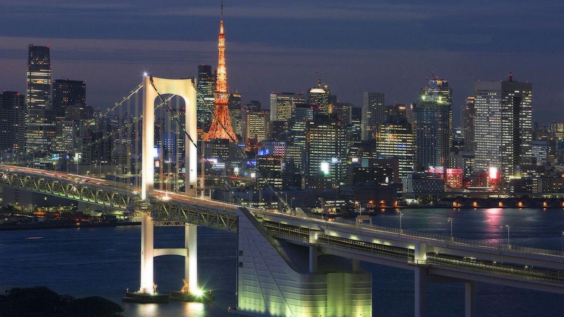 Rainbow Bridge, Tokio, Japan, Fluss, Hintergrund, 1920x1080 Full HD Desktop