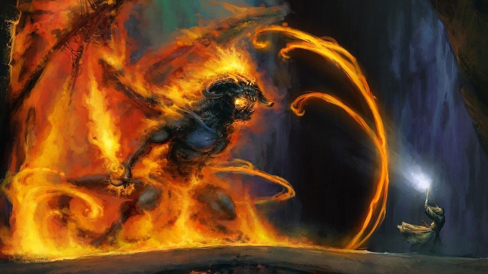 Gandalf, Balrog, Fantasy, Mittelerde, Filme, 1920x1080 Full HD Desktop