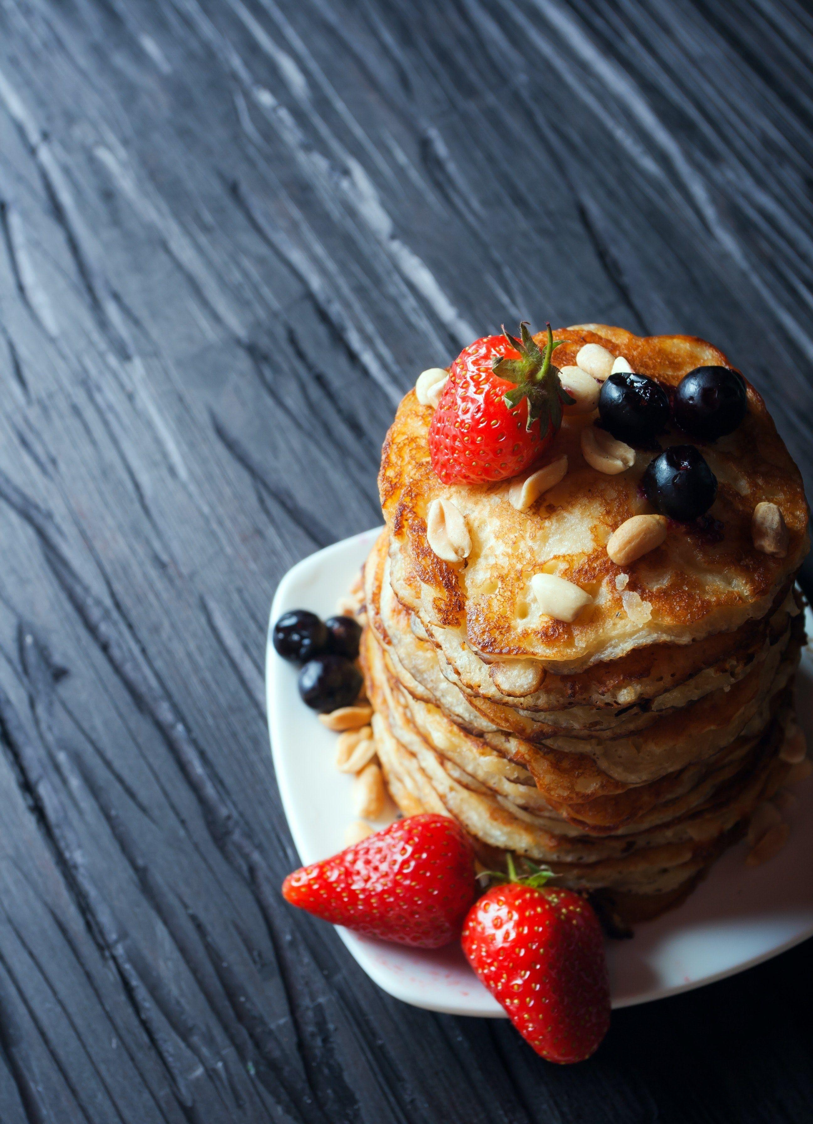 Pfannkuchen, Erdbeeren, Essen, Teller, 4K, 2600x3590 4K Handy