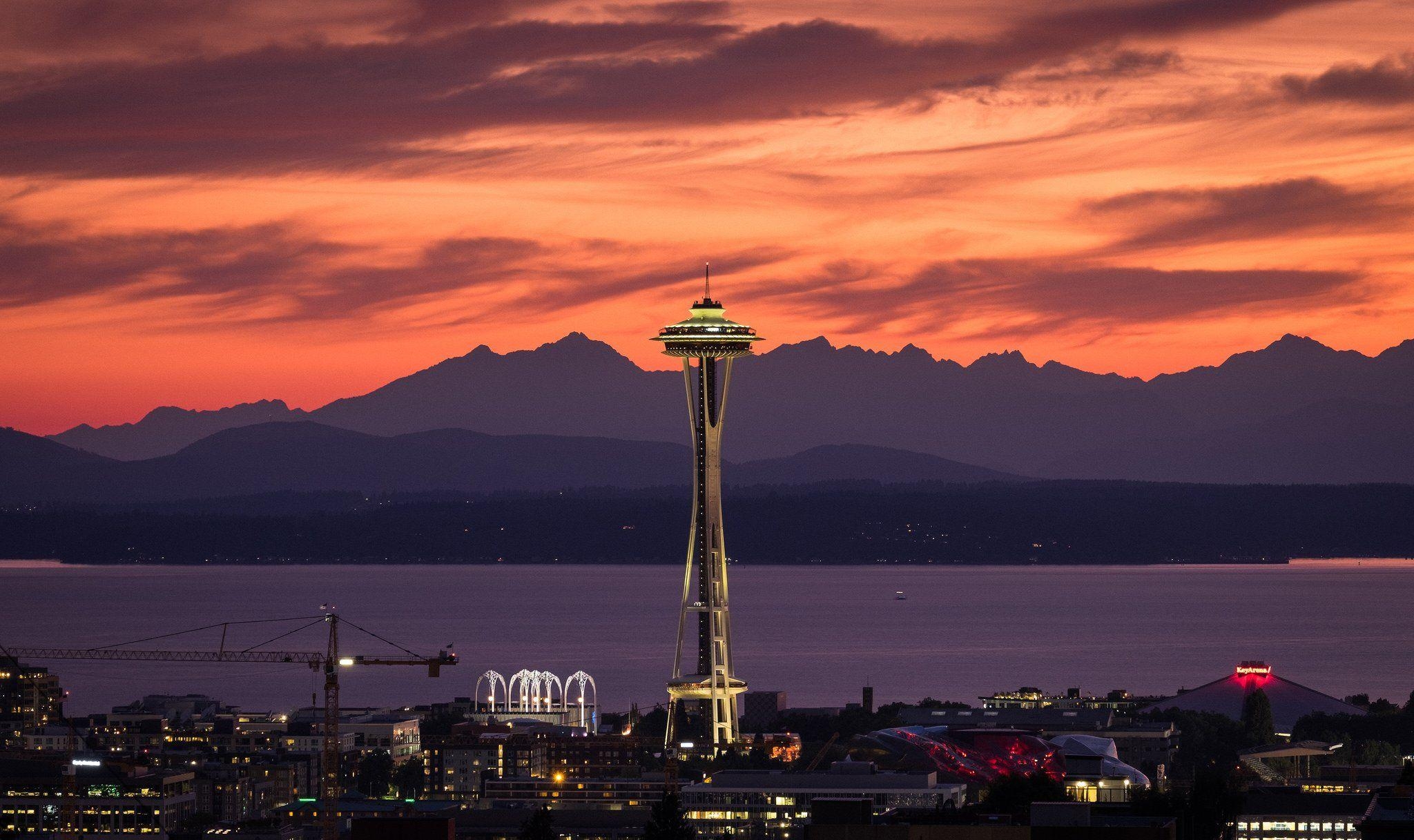 Space Needle, Sonnenuntergang, Seattle, Ästhetik, Reisen, 2050x1220 HD Desktop