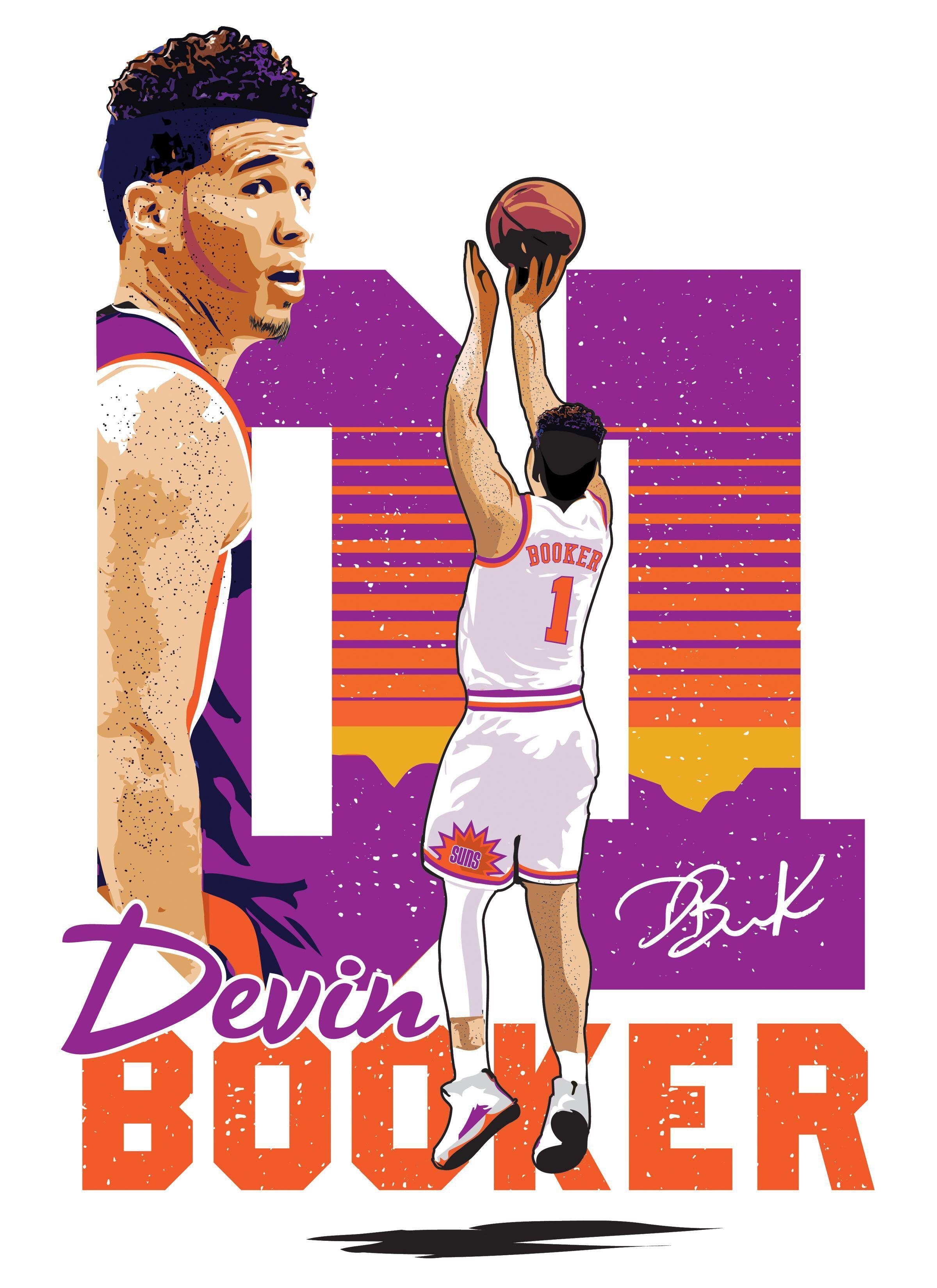 Devin Booker, Phoenix Suns, T-Shirt, Design, Kunst, 2400x3300 HD Handy