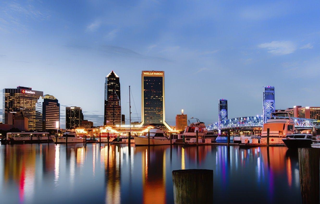 Jacksonville, Yachten, Abend, Pier, USA, 1340x850 HD Desktop