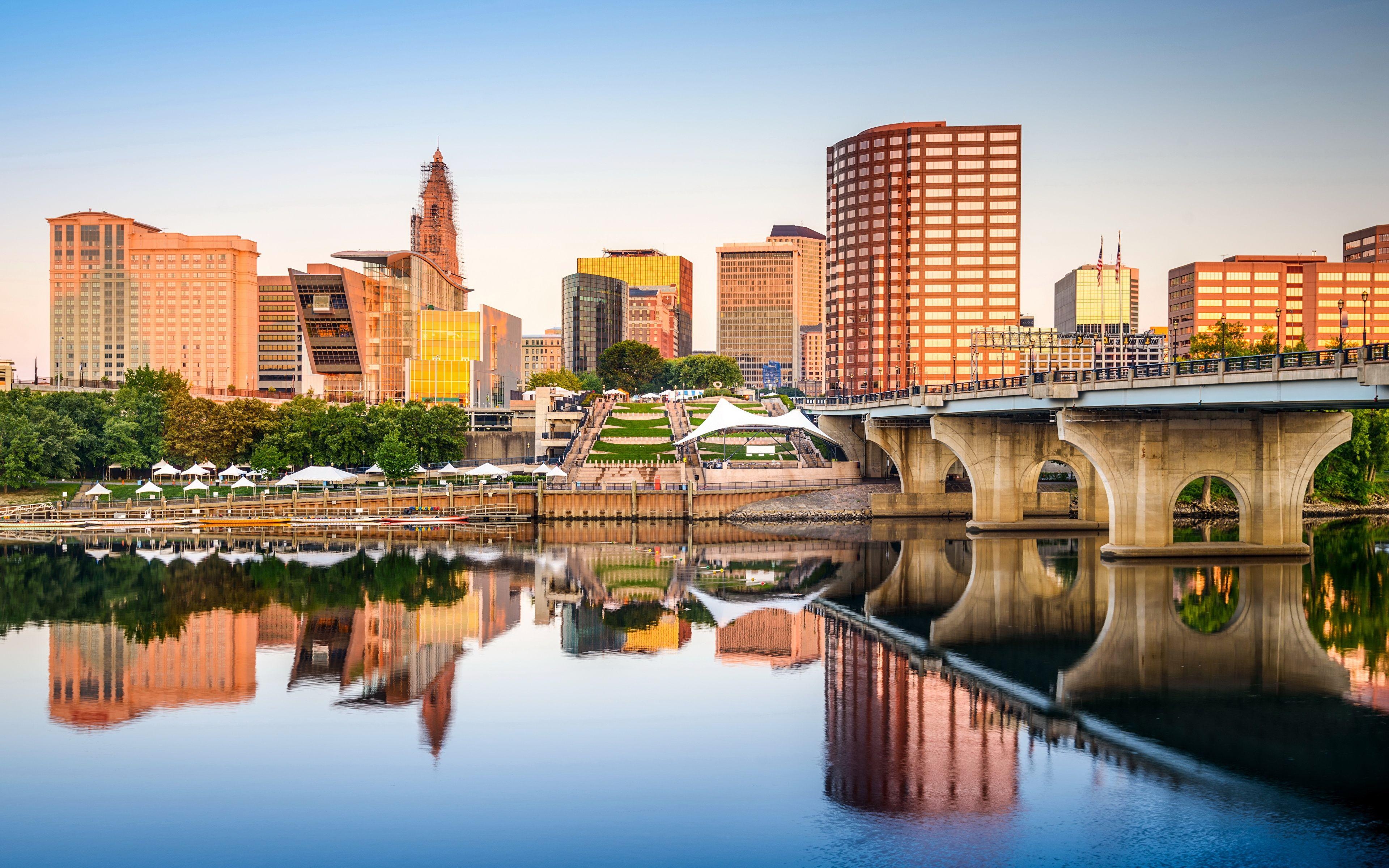 Hartford, Connecticut, USA, Fluss, Brücken, 3840x2400 4K Desktop