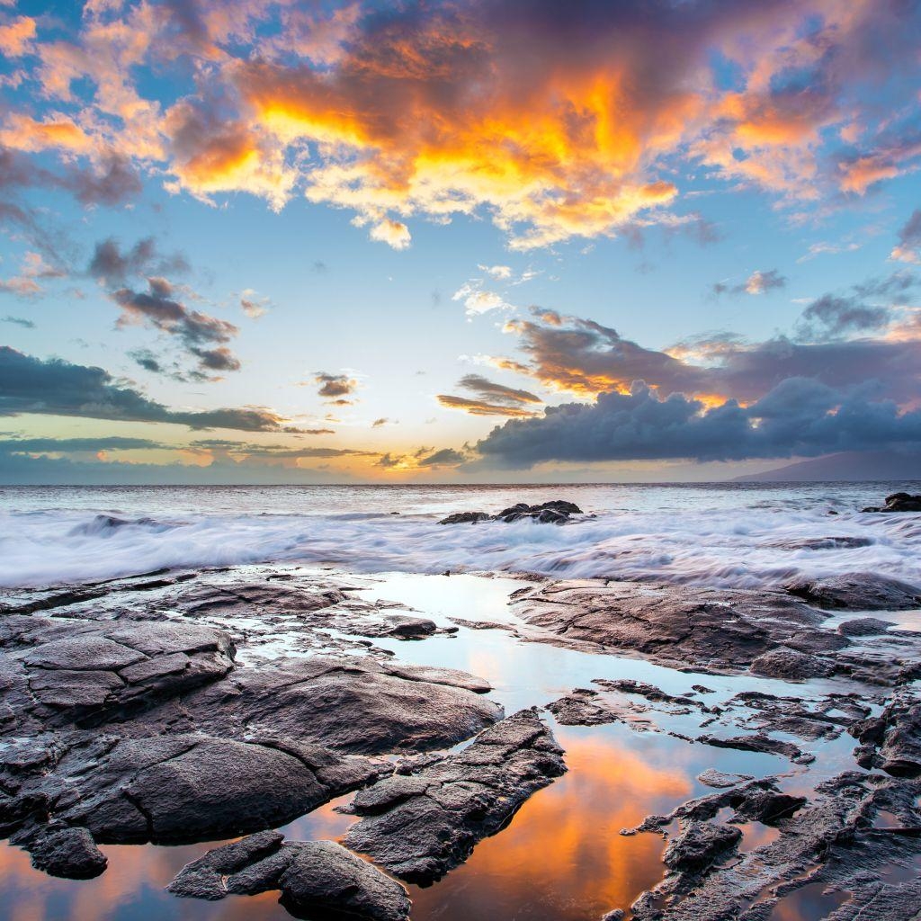 Himmel, felsige Küste, Insel, Maui, Hawaii, 1030x1030 HD Handy