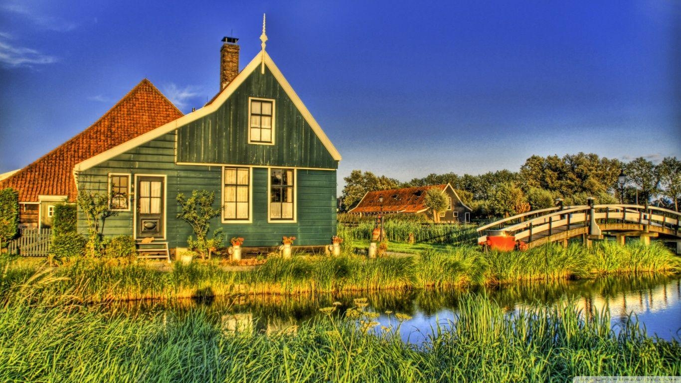 Holland, Bauernhaus, 4K, Schlösser, Landschaft, 1370x770 HD Desktop