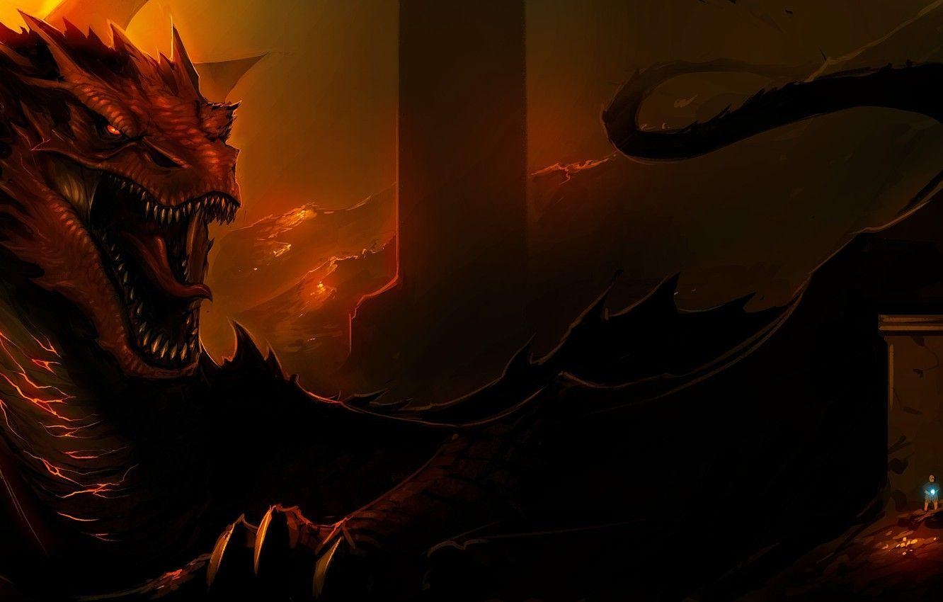 Feuerdrache, Kunst, Herr der Ringe, Hobbit, Smaug, 1340x850 HD Desktop