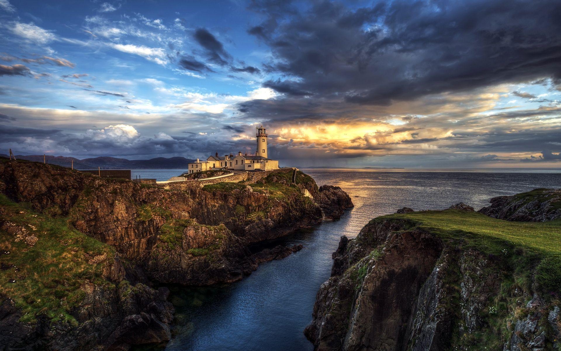 Irland, Leuchtturm, Sonnenuntergang, Reisen, Natur, 1920x1200 HD Desktop