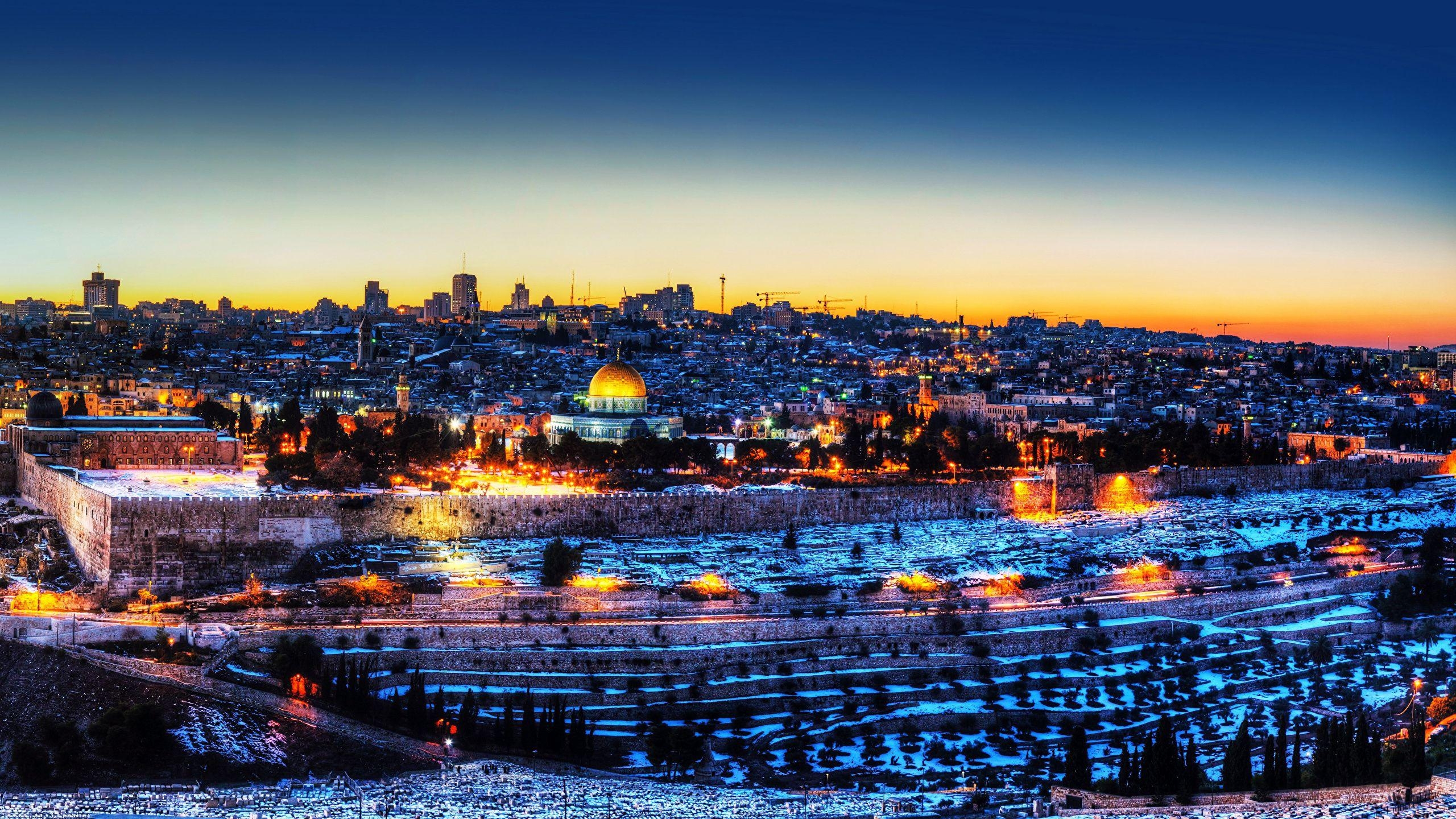 Jerusalem, Tempel, Nacht, Straße, Winter, 2560x1440 HD Desktop