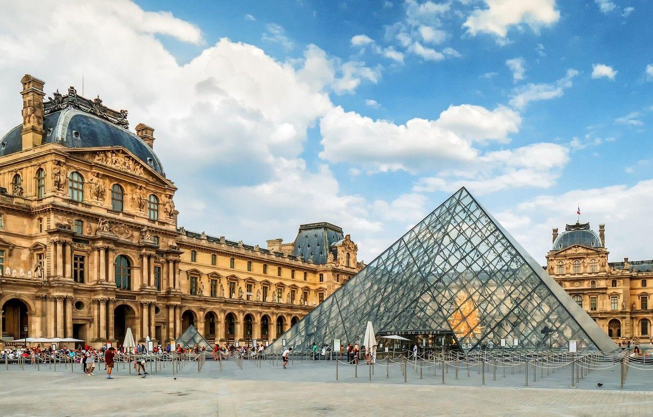 Louvre, Paris, Architektur, Pyramide, Frankreich, 1340x850 HD Desktop